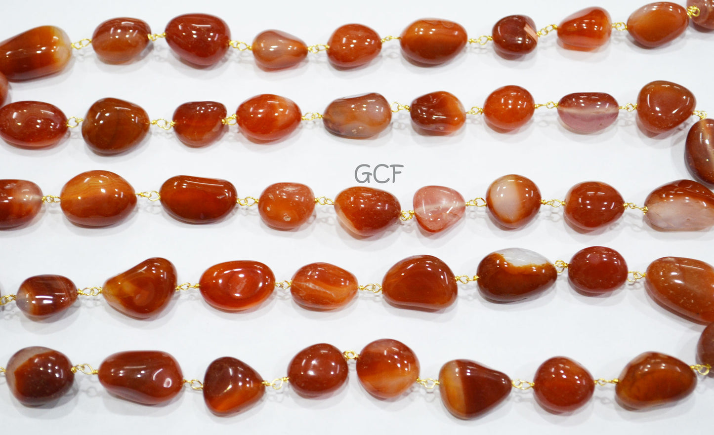 Carnelian Smooth Nuggets Shape Rosary Beaded Chain , Carnelian Nuggets Shape Wire Wrapped Chain , 12x13 - 14x19 mm , RB-7077