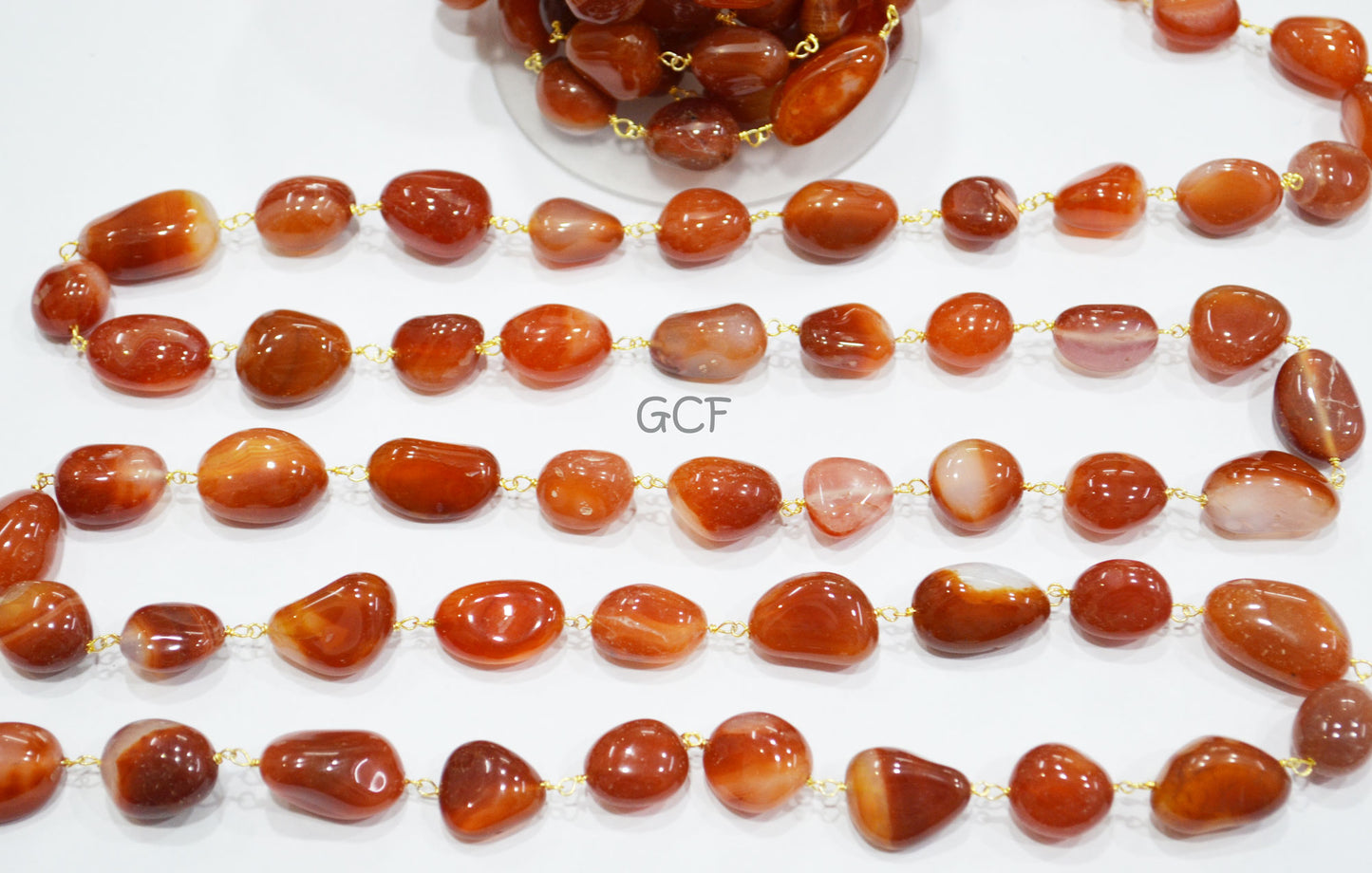 Carnelian Smooth Nuggets Shape Rosary Beaded Chain , Carnelian Nuggets Shape Wire Wrapped Chain , 12x13 - 14x19 mm , RB-7077