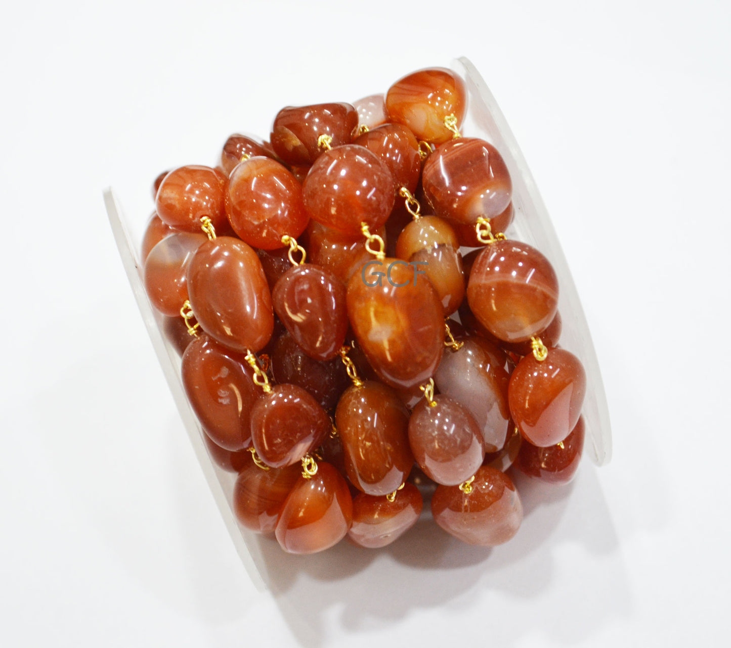 Carnelian Smooth Nuggets Shape Rosary Beaded Chain , Carnelian Nuggets Shape Wire Wrapped Chain , 12x13 - 14x19 mm , RB-7077