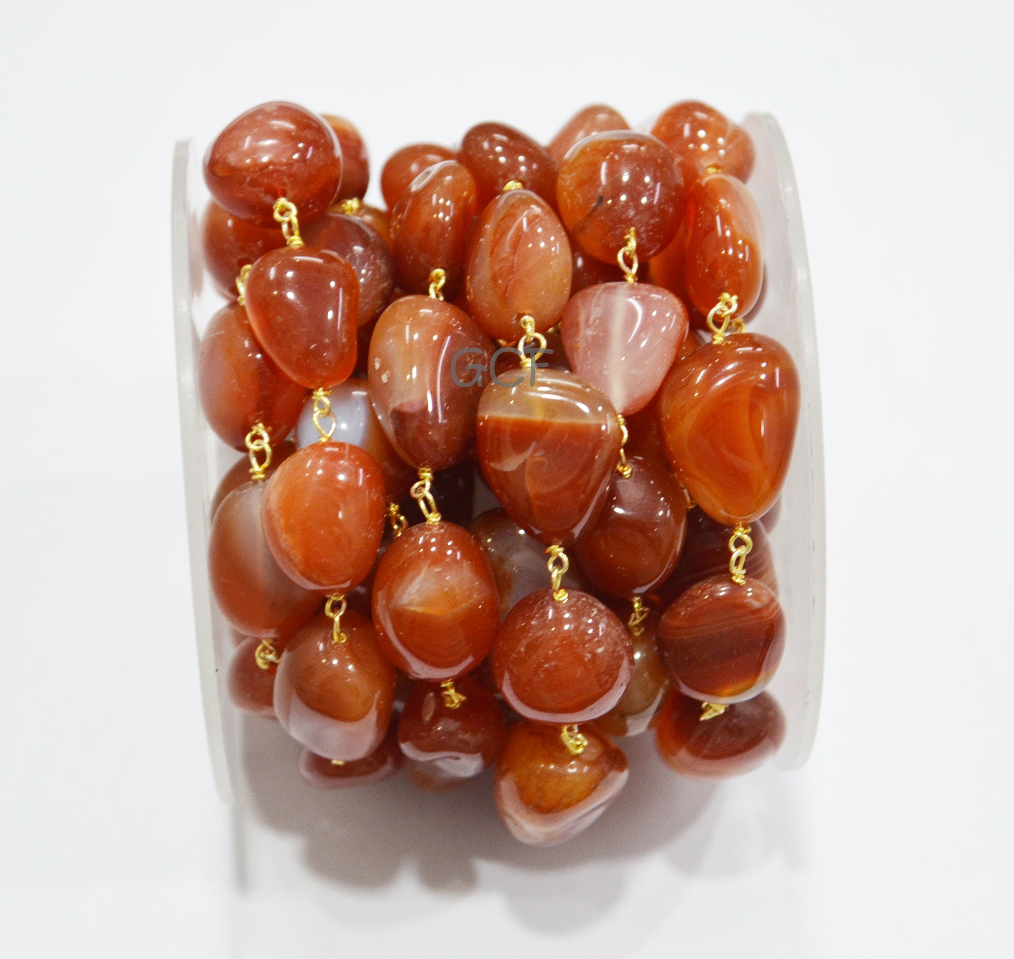 Carnelian Smooth Nuggets Shape Rosary Beaded Chain , Carnelian Nuggets Shape Wire Wrapped Chain , 12x13 - 14x19 mm , RB-7077