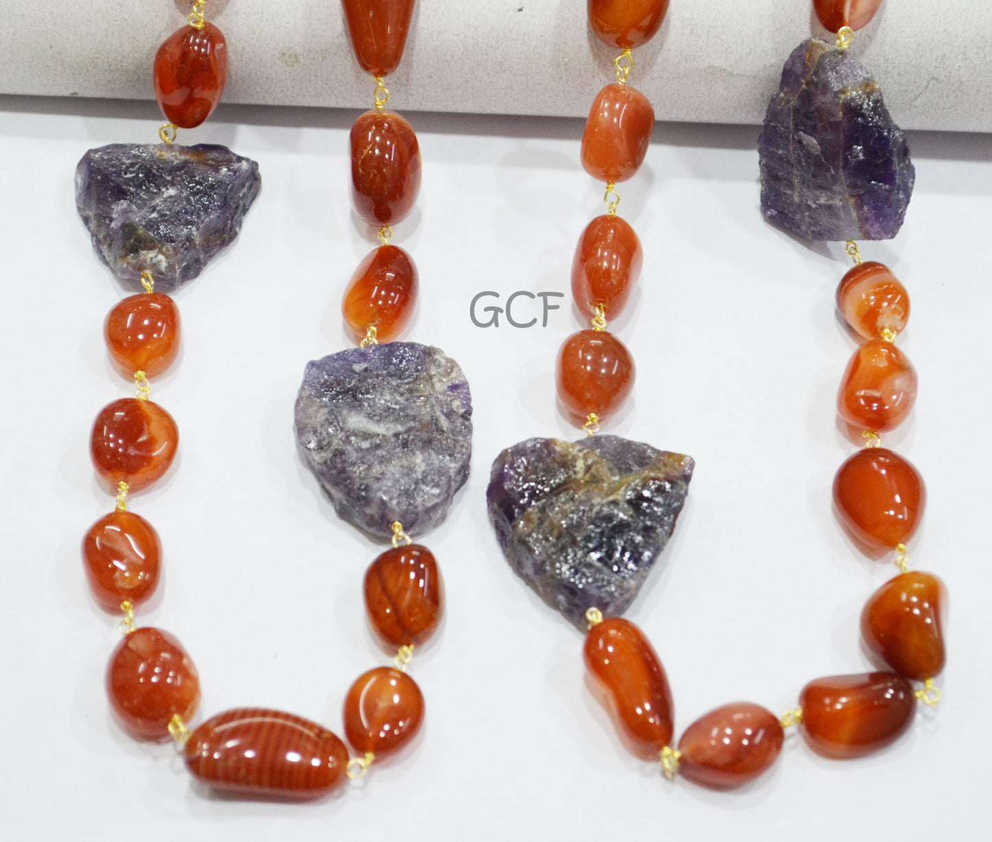 Carnelian Smooth Nuggets Shape Rosary Beaded Chain , Amethyst Raw Nuggets Shape Wire Wrapped Chain , 12x13 - 14x19 mm , RB-7078
