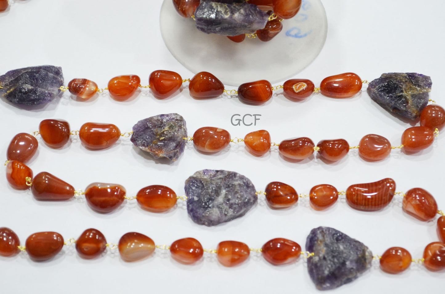 Carnelian Smooth Nuggets Shape Rosary Beaded Chain , Amethyst Raw Nuggets Shape Wire Wrapped Chain , 12x13 - 14x19 mm , RB-7078