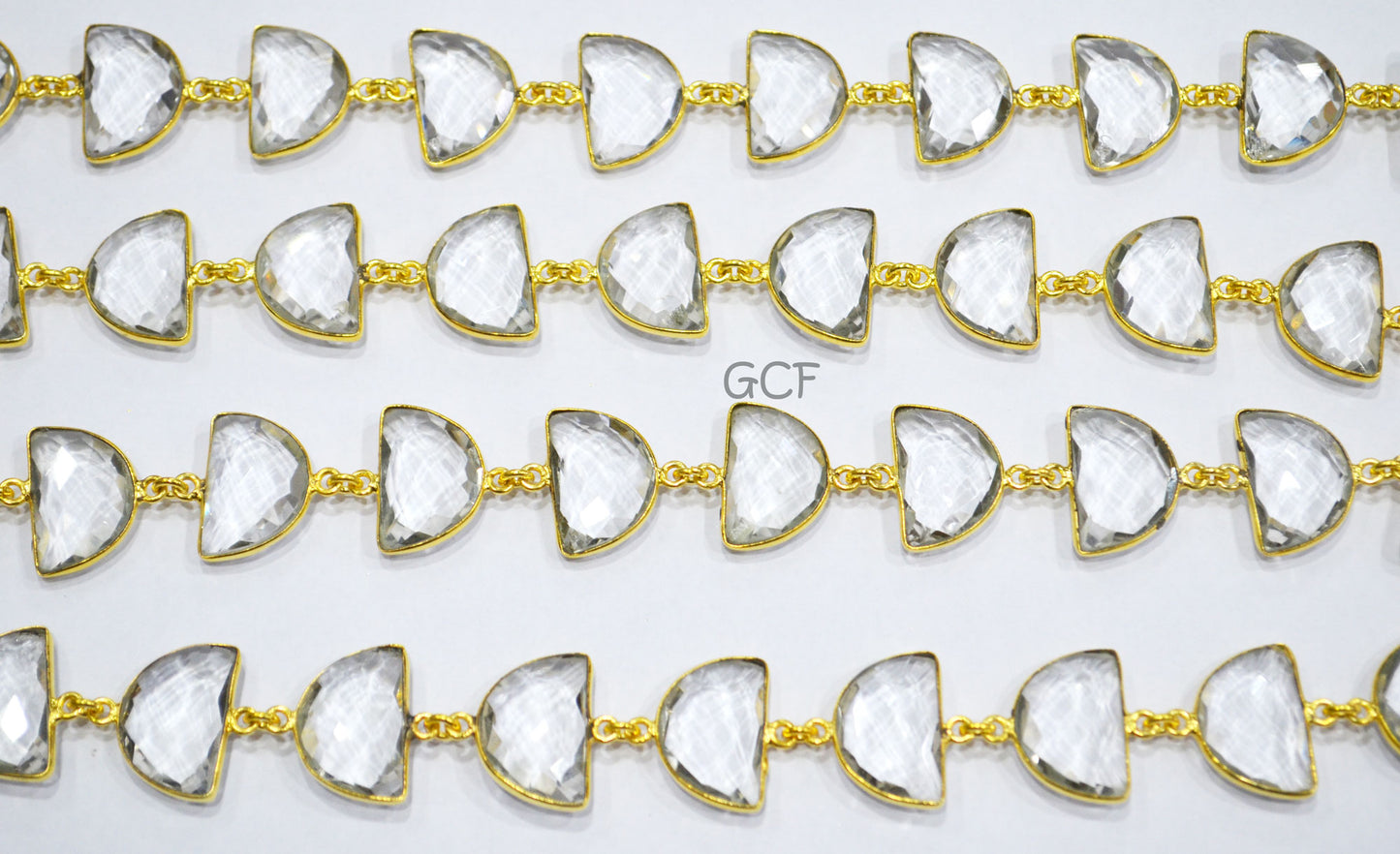 Crystal Hydro Quartz Faceted Half Moon Shape Connector Chain , Crystal Hydro Quartz Half Moon Shape Bezel Link Chain , 13x19 mm , RB-7083