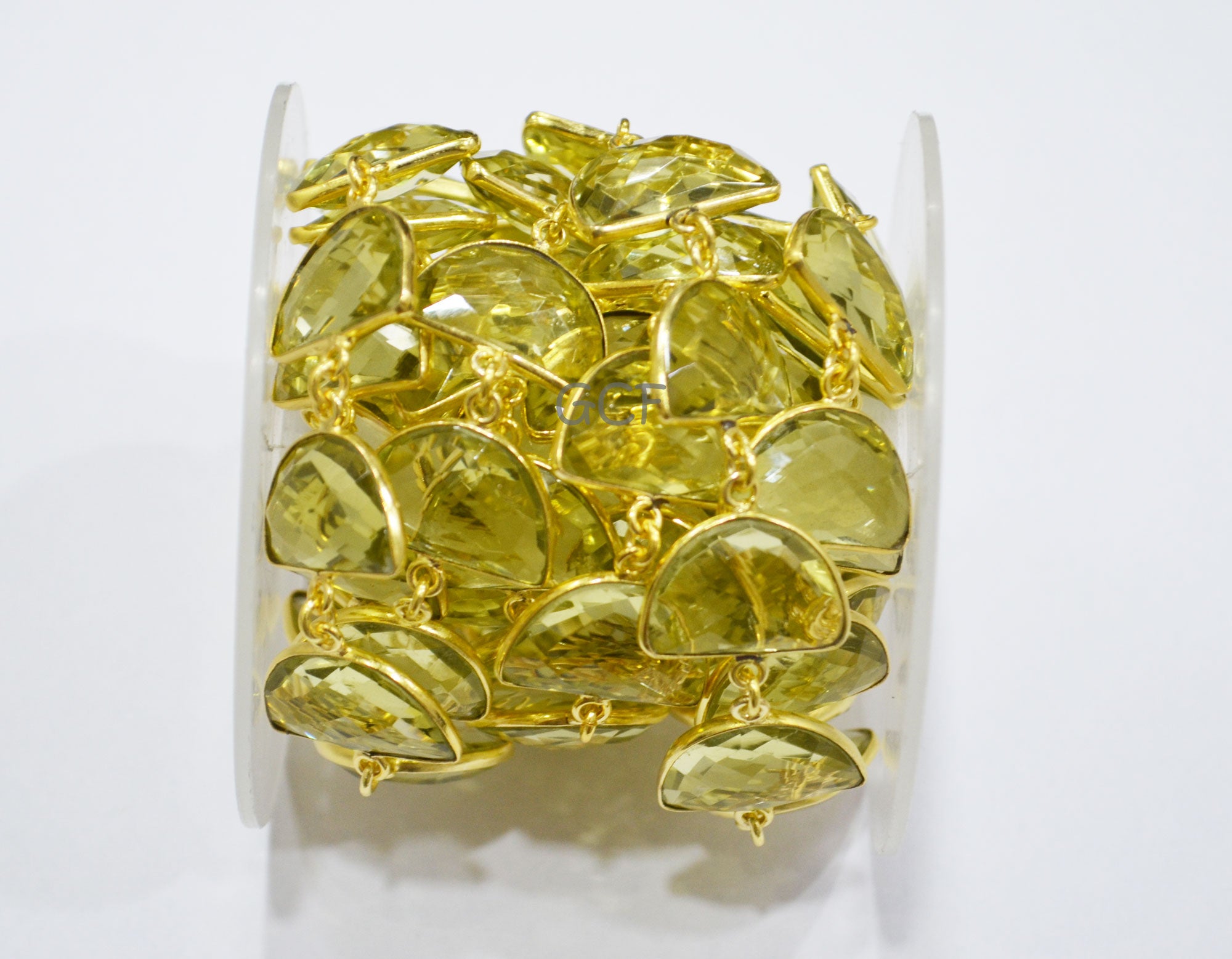 Lemon Hydro Quartz Faceted Half Moon Shape Connector Chain , Lemon Hydro Glass Half Moon Shape Bezel Link Chain , 13x19 mm , RB-7084