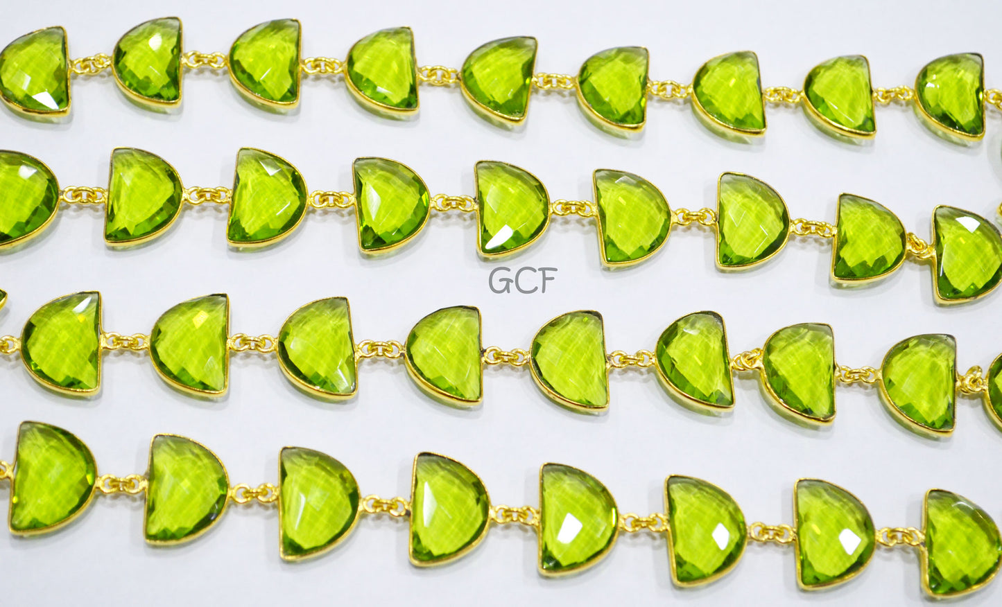 Peridot Hydro Quartz Faceted Half Moon Shape Connector Chain , Peridot Hydro Glass Half Moon Shape Bezel Link Chain , 13x19 mm , RB-7086