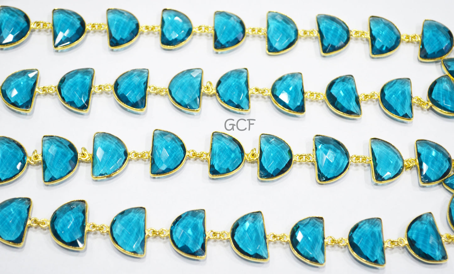 Teal Green Hydro Quartz Faceted Half Moon Shape Connector Chain , Teal Green Hydro Quartz Bezel Link Chain , 13x19 mm , RB-7087