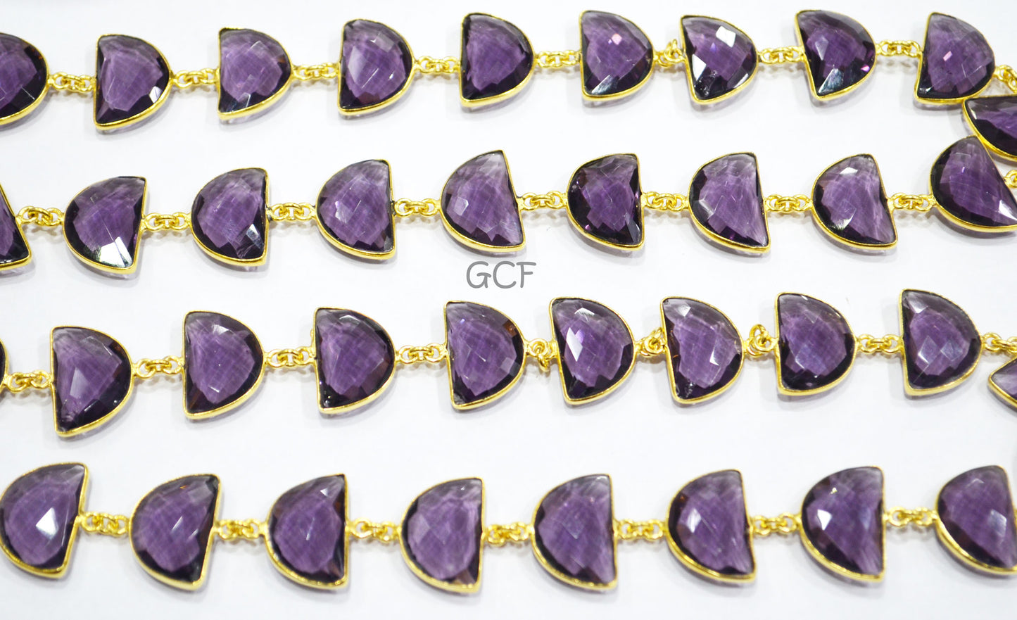 Grape Slush Hydro Quartz Faceted Half Moon Shape Connector Chain , Grape Slush Hydro Quartz Bezel Link Chain , 13x19 mm , RB-7089