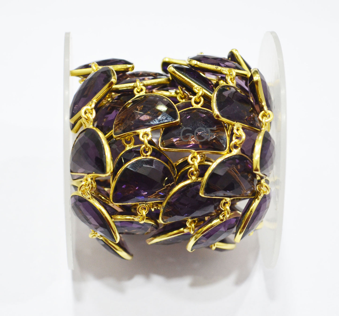 Grape Slush Hydro Quartz Faceted Half Moon Shape Connector Chain , Grape Slush Hydro Quartz Bezel Link Chain , 13x19 mm , RB-7089