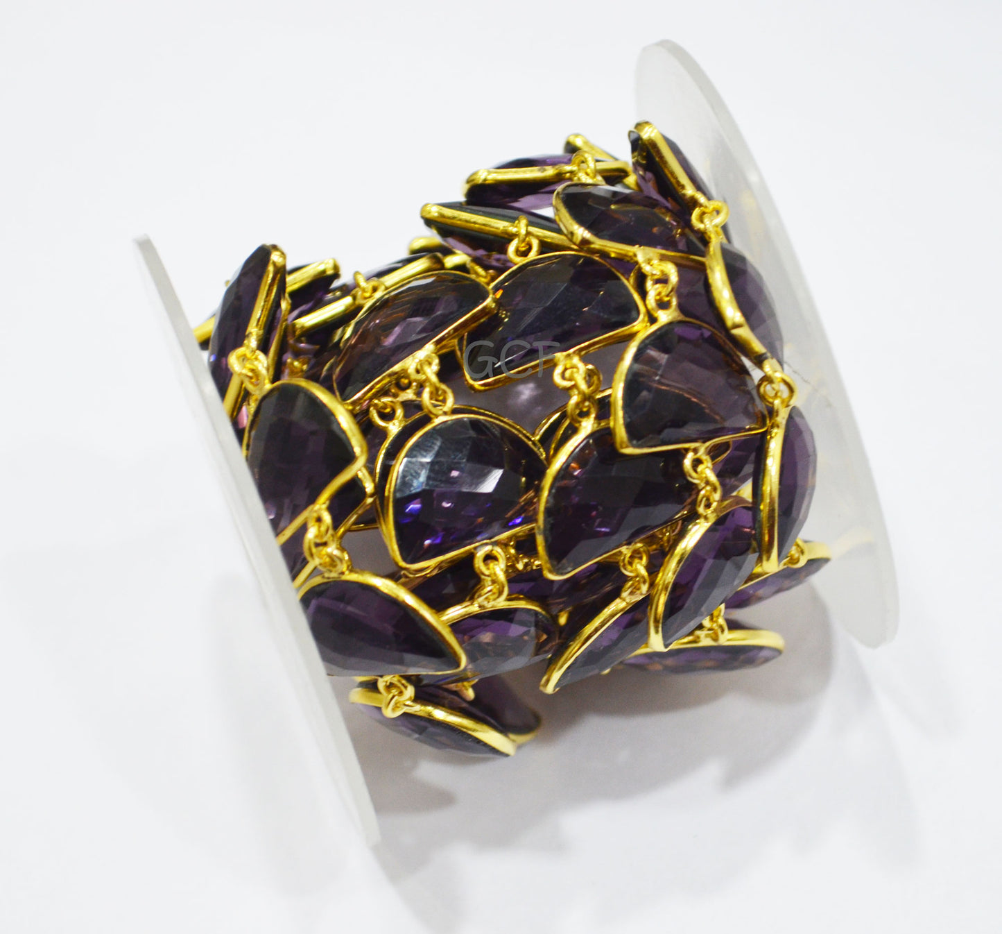 Grape Slush Hydro Quartz Faceted Half Moon Shape Connector Chain , Grape Slush Hydro Quartz Bezel Link Chain , 13x19 mm , RB-7089