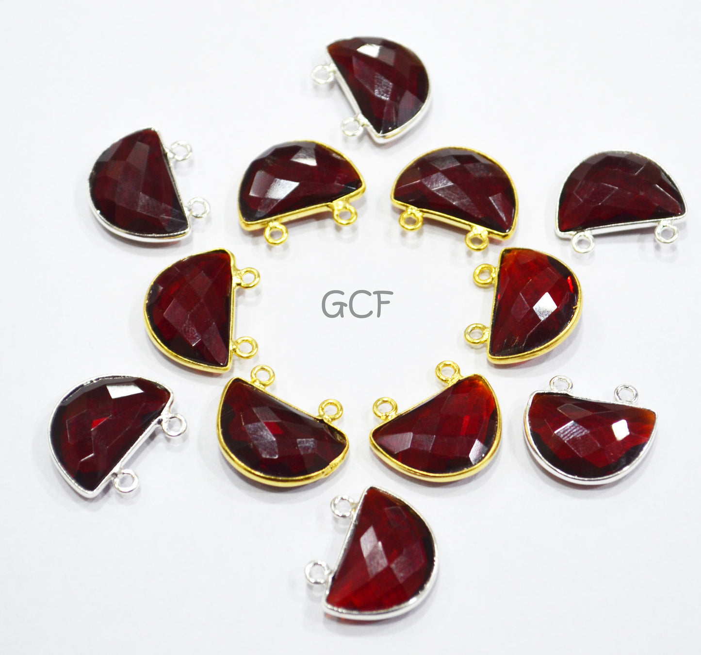 Red Ruby Hydro Quartz Faceted Half Moon Shape Connector , Red Ruby Hydro Glass Double Bail Connector , Sold By Piece , 13x19 mm , RB-7090