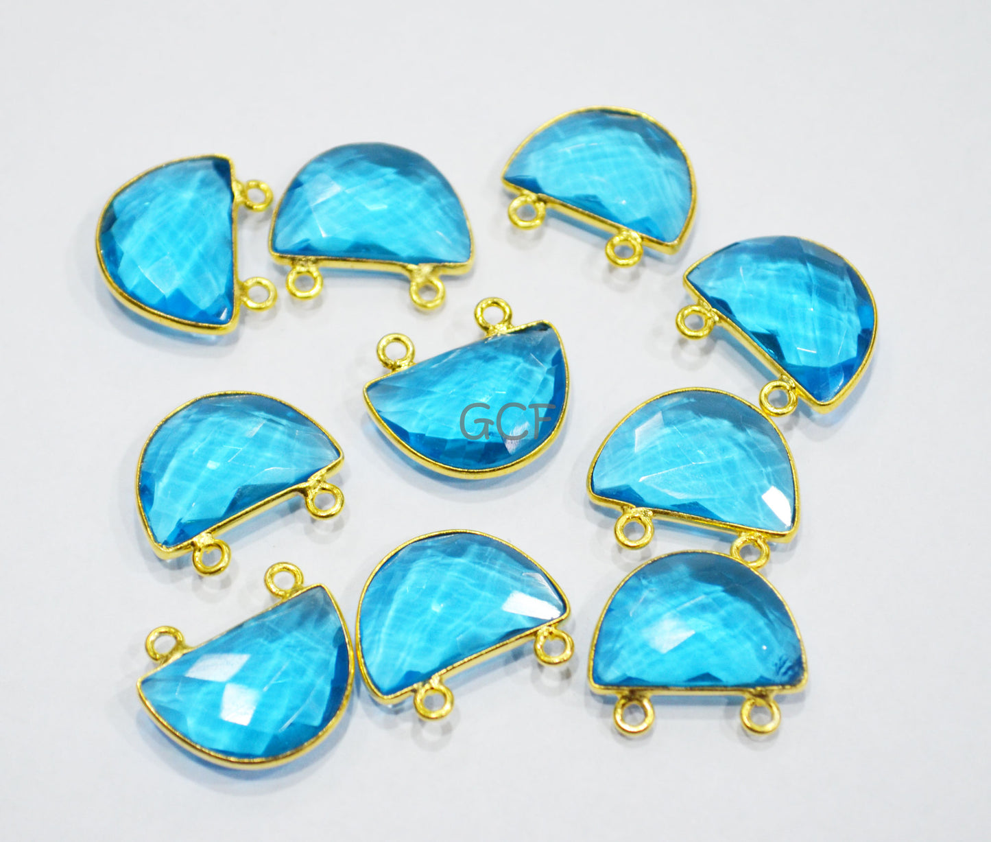 Swiss Blue Hydro Quartz Faceted Half Moon Shape Connector ,Swiss Blue Hydro Glass Double Bail Connector , Sold By Piece , 13x19 mm , RB-7091