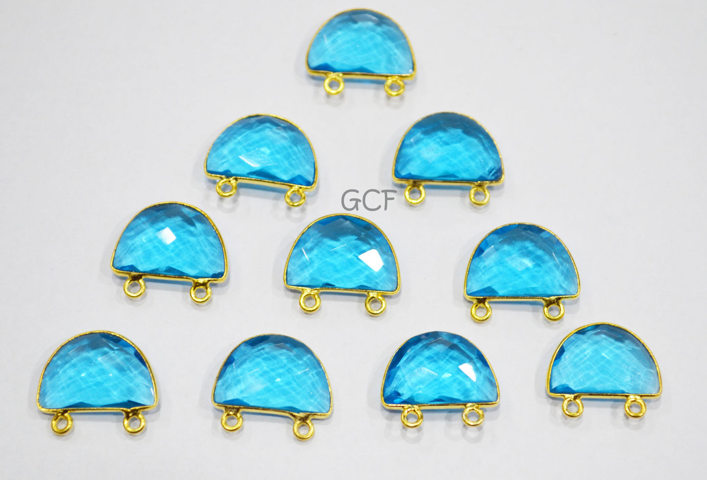 Swiss Blue Hydro Quartz Faceted Half Moon Shape Connector ,Swiss Blue Hydro Glass Double Bail Connector , Sold By Piece , 13x19 mm , RB-7091