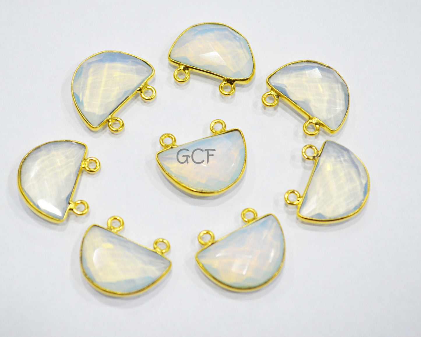 Opalite Hydro Quartz Faceted Half Moon Shape Connector , Opalite Hydro Glass Double Bail Connector , Sold By Piece , 13x19 mm , RB-7092