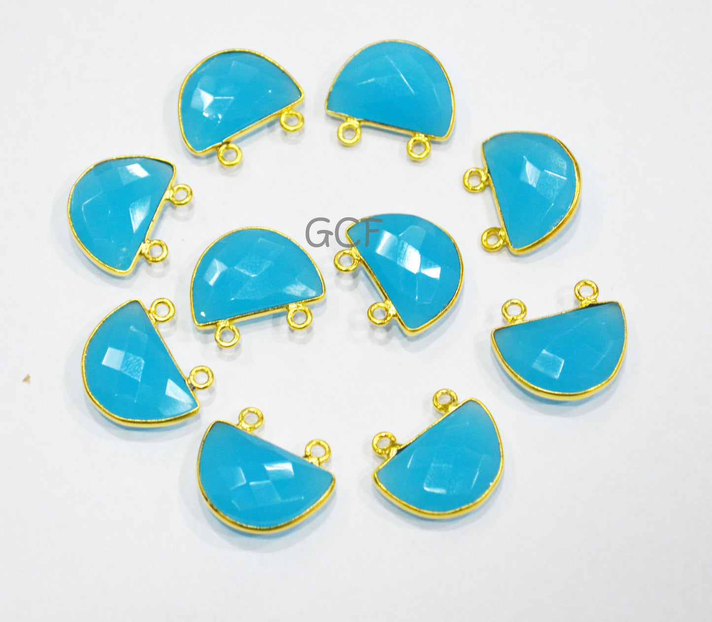 Aqua Blue Hydro Quartz Faceted Half Moon Shape Connector , Aqua Blue Hydro Glass Double Bail Connector , Sold By Piece , 13x19 mm , RB-7093