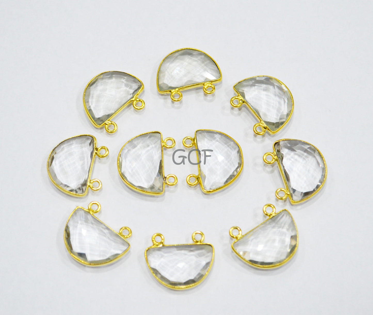 Crystal Hydro Quartz Faceted Half Moon Shape Connector ,Crystal Hydro Quartz Double Bail Bezel Connector ,Sold By Piece , 13x19 mm , RB-7094