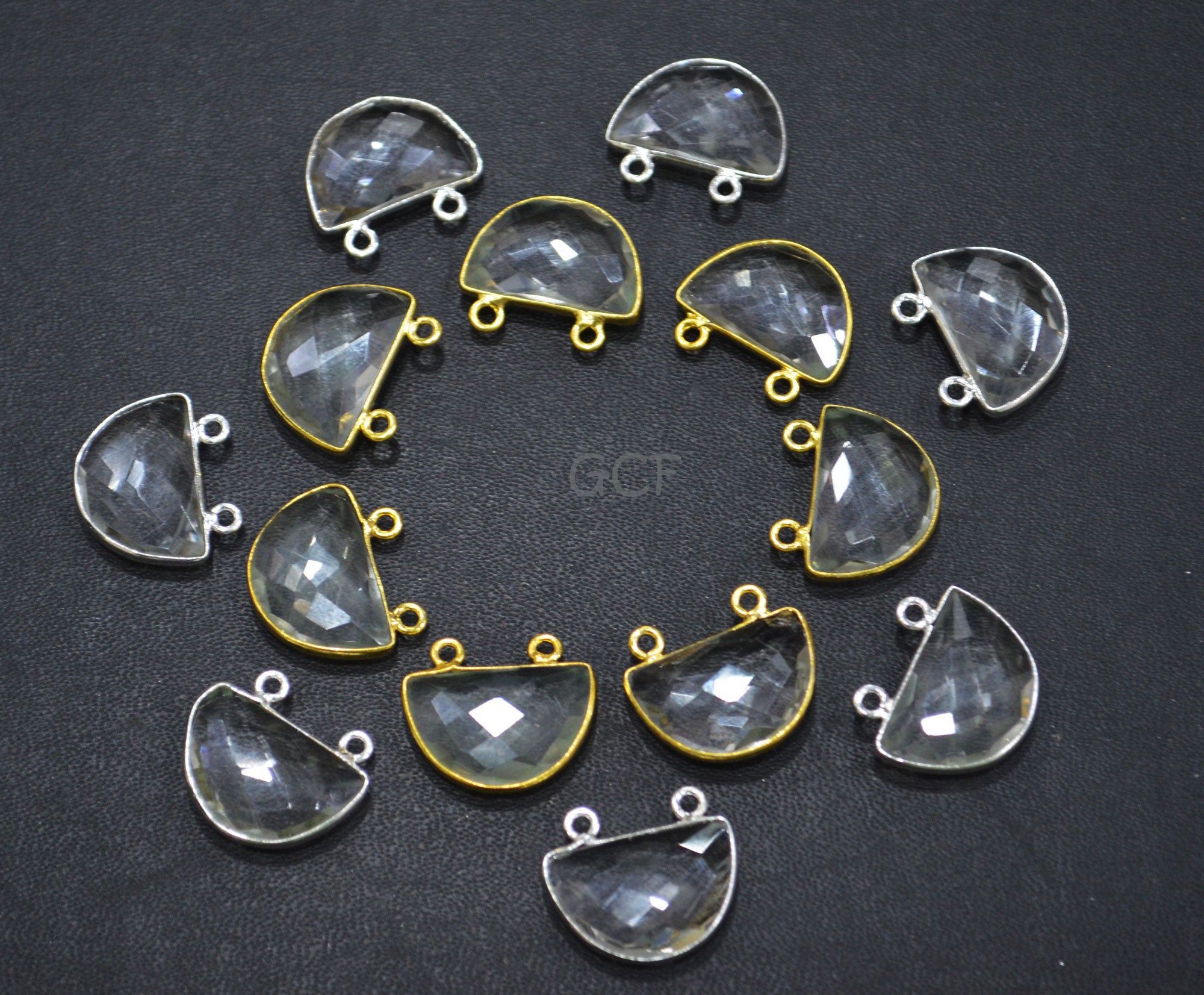 Crystal Hydro Quartz Faceted Half Moon Shape Connector ,Crystal Hydro Quartz Double Bail Bezel Connector ,Sold By Piece , 13x19 mm , RB-7094
