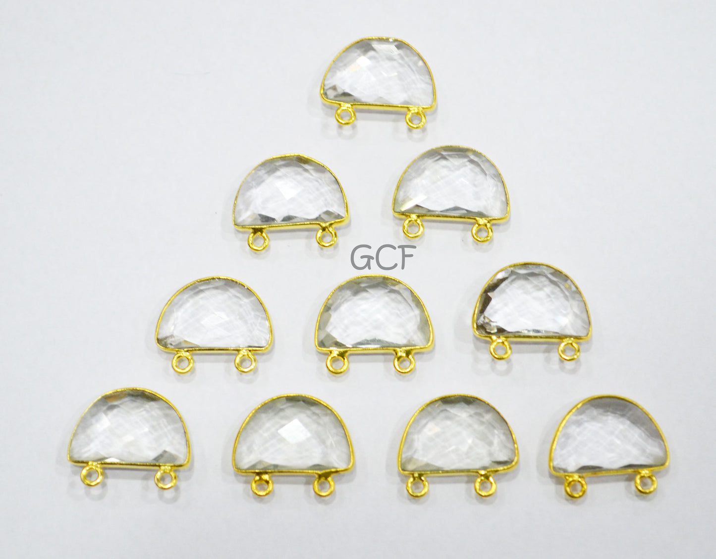 Crystal Hydro Quartz Faceted Half Moon Shape Connector ,Crystal Hydro Quartz Double Bail Bezel Connector ,Sold By Piece , 13x19 mm , RB-7094