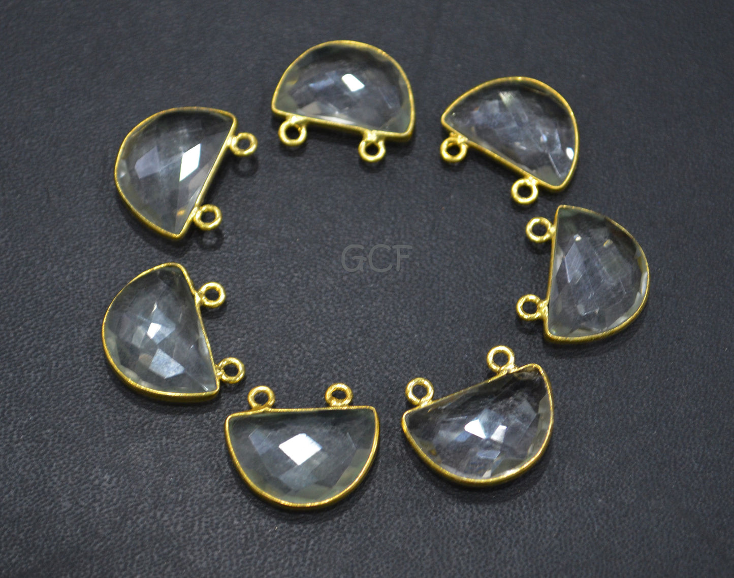 Crystal Hydro Quartz Faceted Half Moon Shape Connector ,Crystal Hydro Quartz Double Bail Bezel Connector ,Sold By Piece , 13x19 mm , RB-7094