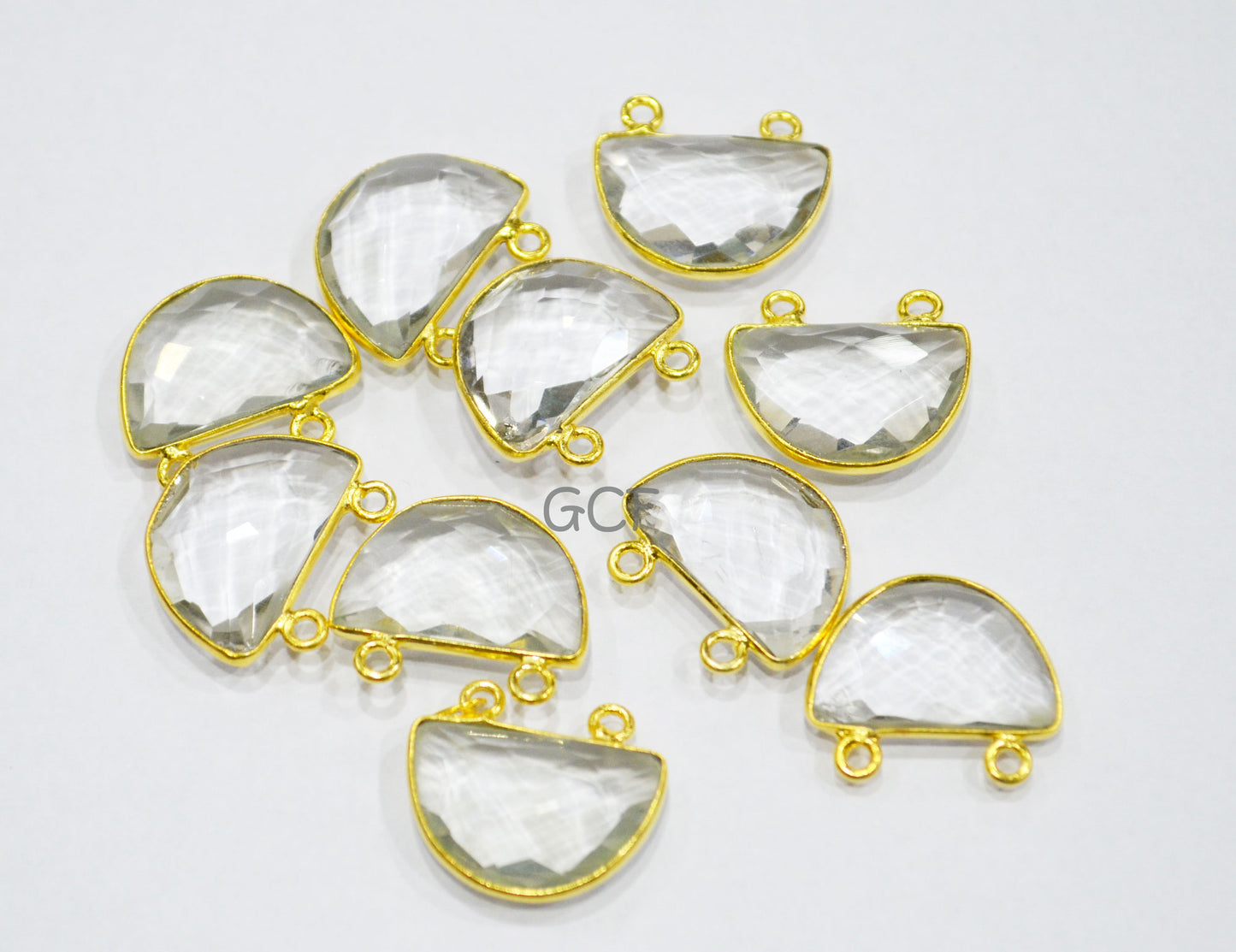 Crystal Hydro Quartz Faceted Half Moon Shape Connector ,Crystal Hydro Quartz Double Bail Bezel Connector ,Sold By Piece , 13x19 mm , RB-7094