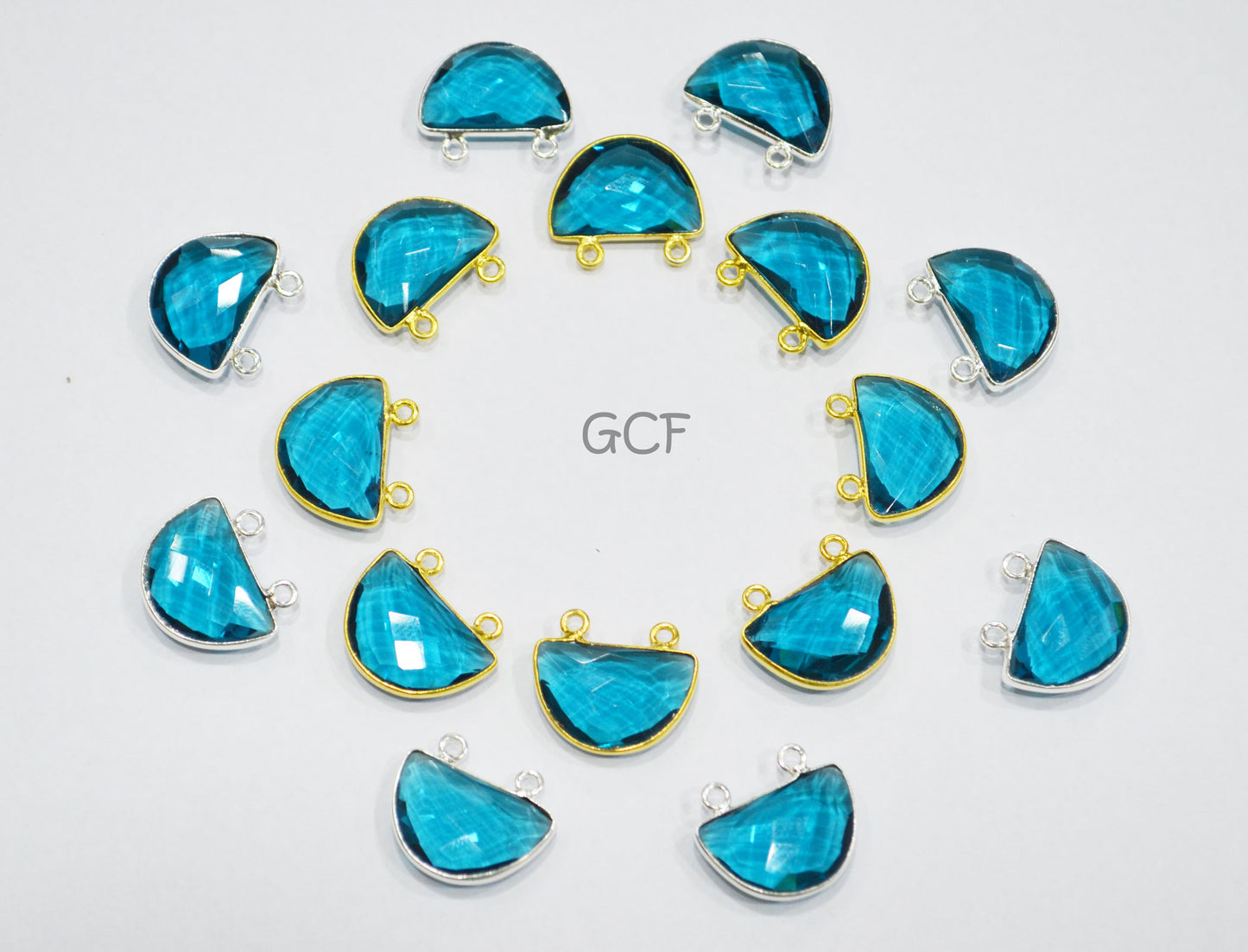 Teal Green Hydro Quartz Faceted Half Moon Shape Connector , Teal Green Hydro Glass Double Bail Connector , Sold By Piece , 13x19 mm ,RB-7095