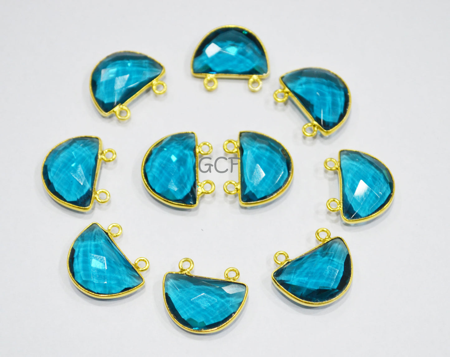 Teal Green Hydro Quartz Faceted Half Moon Shape Connector , Teal Green Hydro Glass Double Bail Connector , Sold By Piece , 13x19 mm ,RB-7095