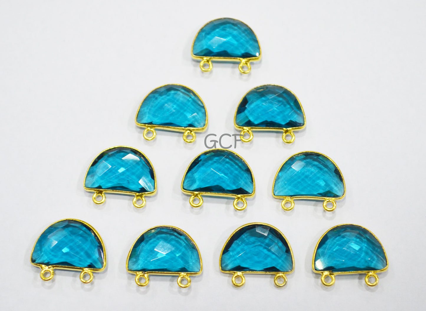 Teal Green Hydro Quartz Faceted Half Moon Shape Connector , Teal Green Hydro Glass Double Bail Connector , Sold By Piece , 13x19 mm ,RB-7095