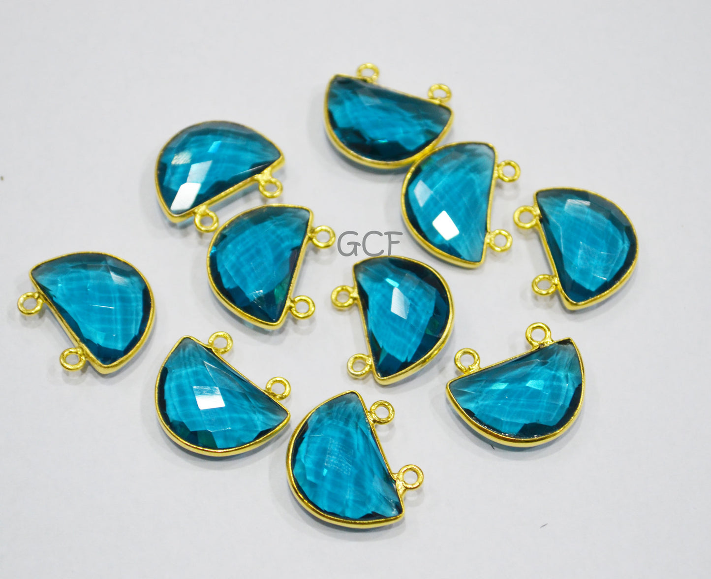 Teal Green Hydro Quartz Faceted Half Moon Shape Connector , Teal Green Hydro Glass Double Bail Connector , Sold By Piece , 13x19 mm ,RB-7095