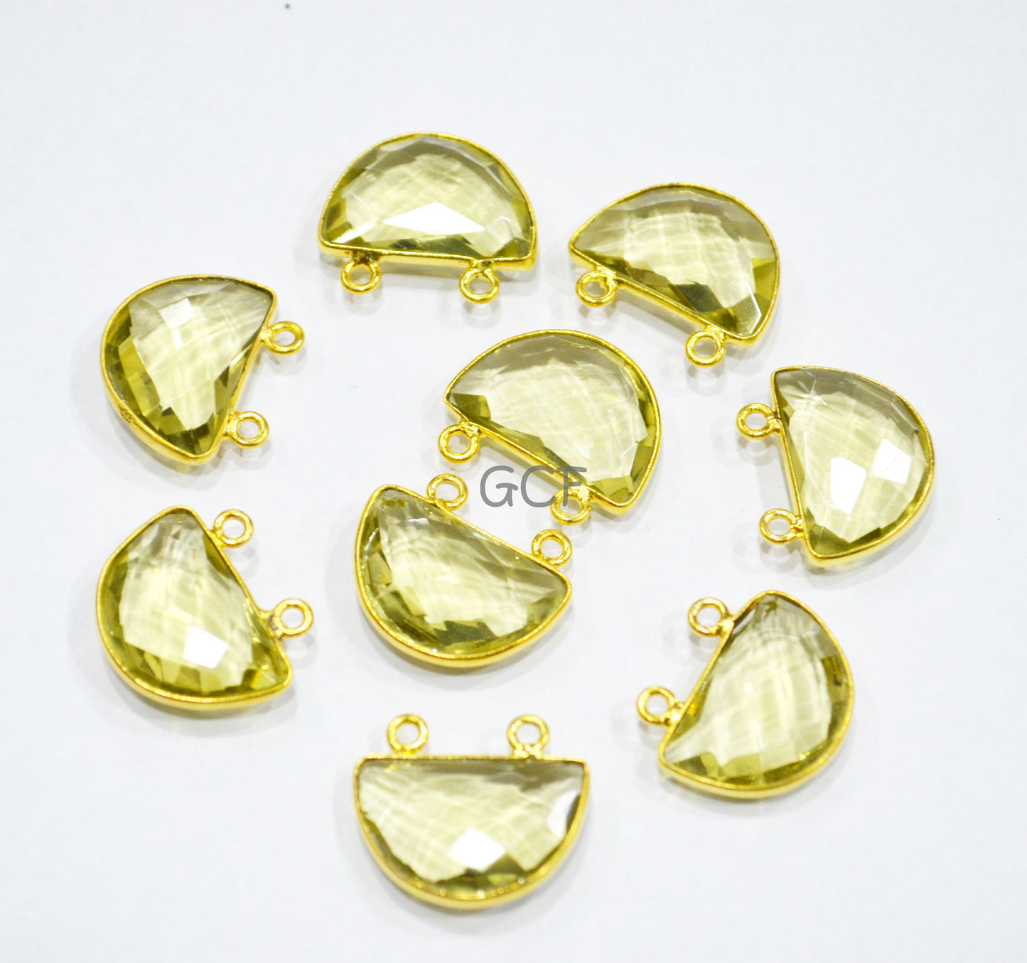 Lemon Hydro Quartz Faceted Half Moon Shape Connector , Lemon Hydro Glass Double Bail Connector , Sold By Piece , 13x19 mm , RB-7096