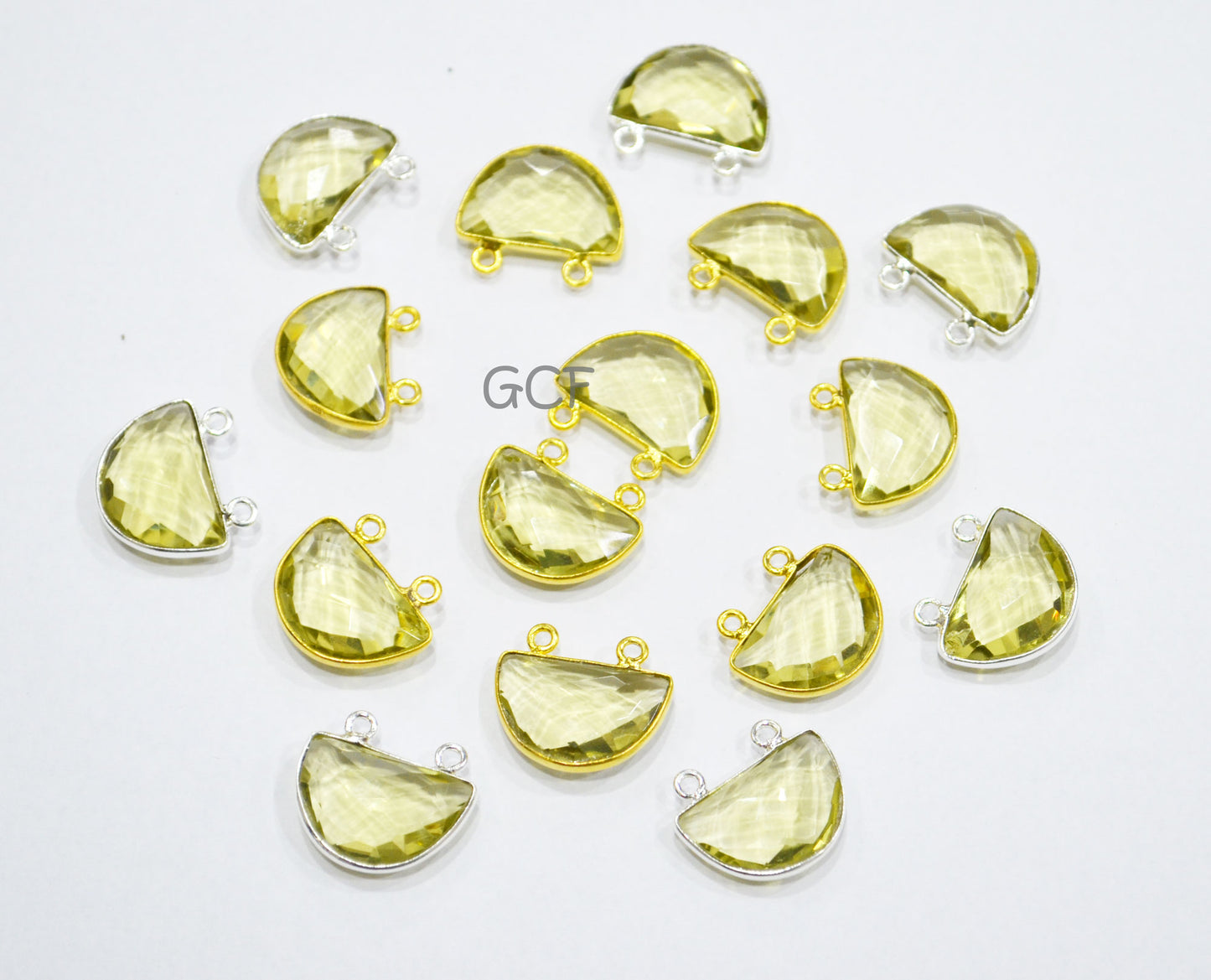 Lemon Hydro Quartz Faceted Half Moon Shape Connector , Lemon Hydro Glass Double Bail Connector , Sold By Piece , 13x19 mm , RB-7096