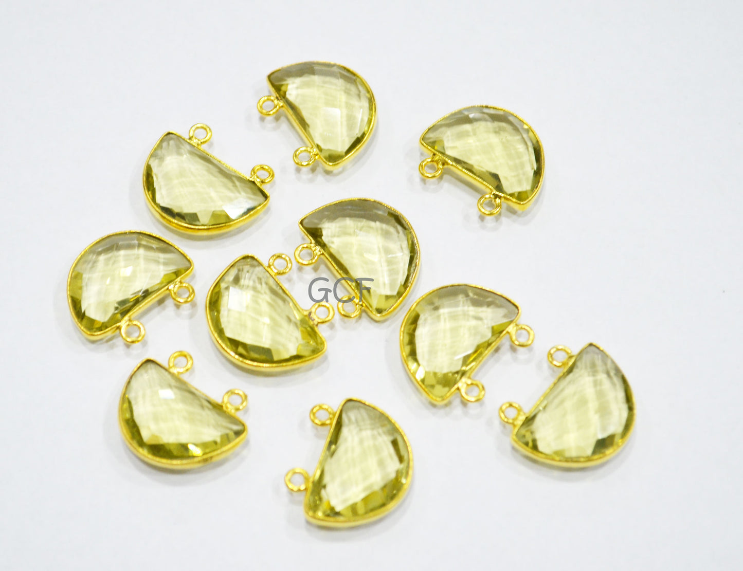 Lemon Hydro Quartz Faceted Half Moon Shape Connector , Lemon Hydro Glass Double Bail Connector , Sold By Piece , 13x19 mm , RB-7096