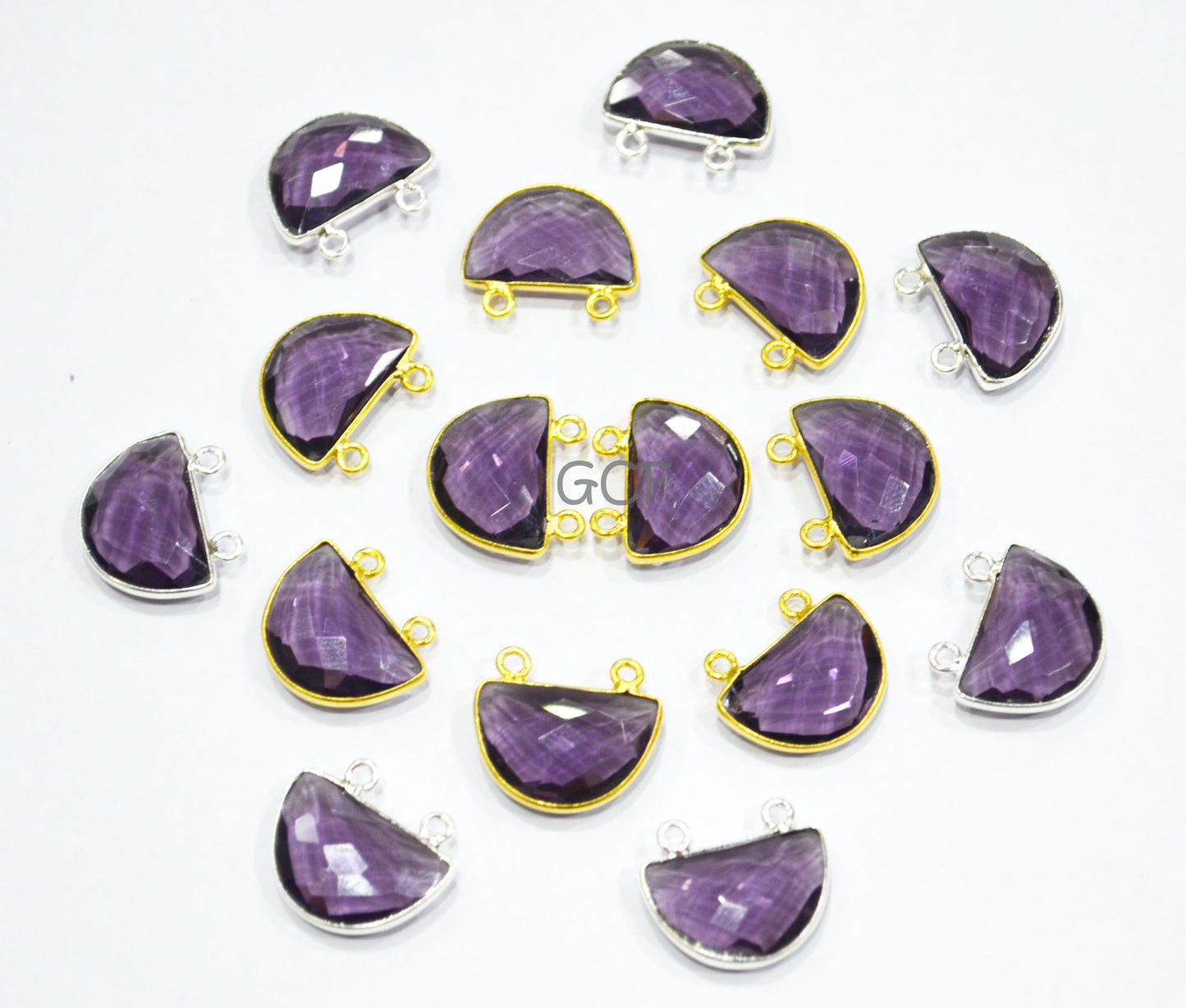 Grape Slush Hydro Quartz Faceted Half Moon Shape Connector ,Grape Slush Hydro Glass Double Bail Connector ,Sold By Piece , 13x19 mm ,RB-7097