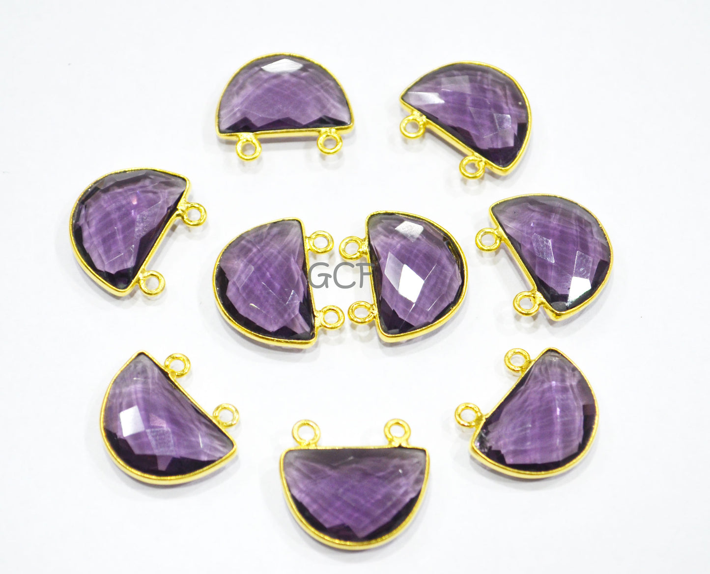 Grape Slush Hydro Quartz Faceted Half Moon Shape Connector ,Grape Slush Hydro Glass Double Bail Connector ,Sold By Piece , 13x19 mm ,RB-7097