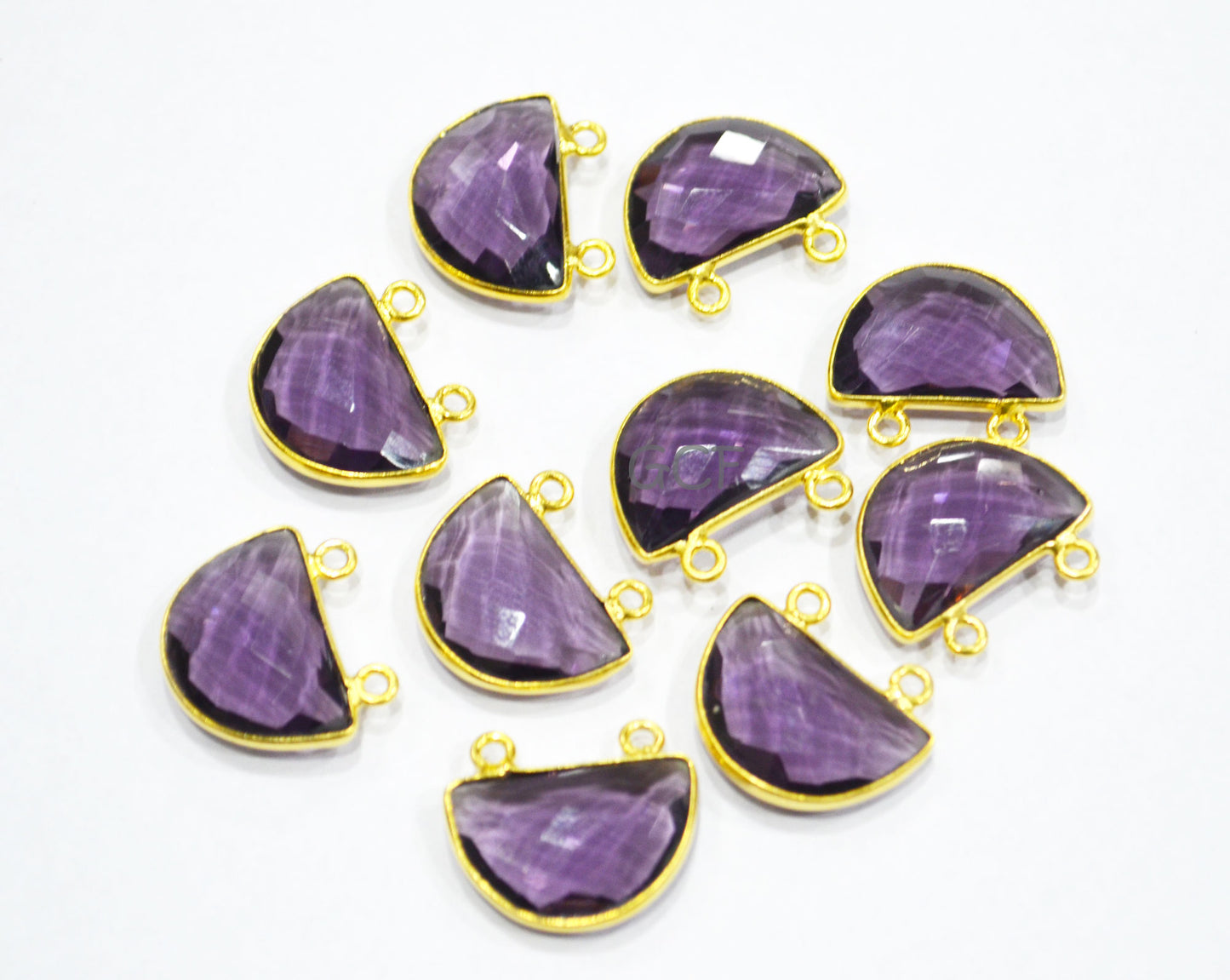 Grape Slush Hydro Quartz Faceted Half Moon Shape Connector ,Grape Slush Hydro Glass Double Bail Connector ,Sold By Piece , 13x19 mm ,RB-7097