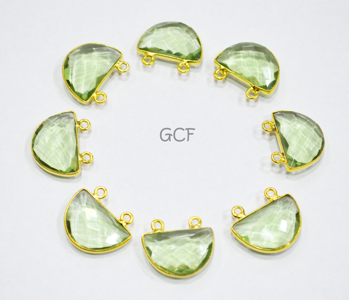 Green Amethyst Hydro Glass Half Moon Shape Connector , Green Amethyst Faceted Double Bail Connector , Sold By Piece , 13x19 mm , RB-7098