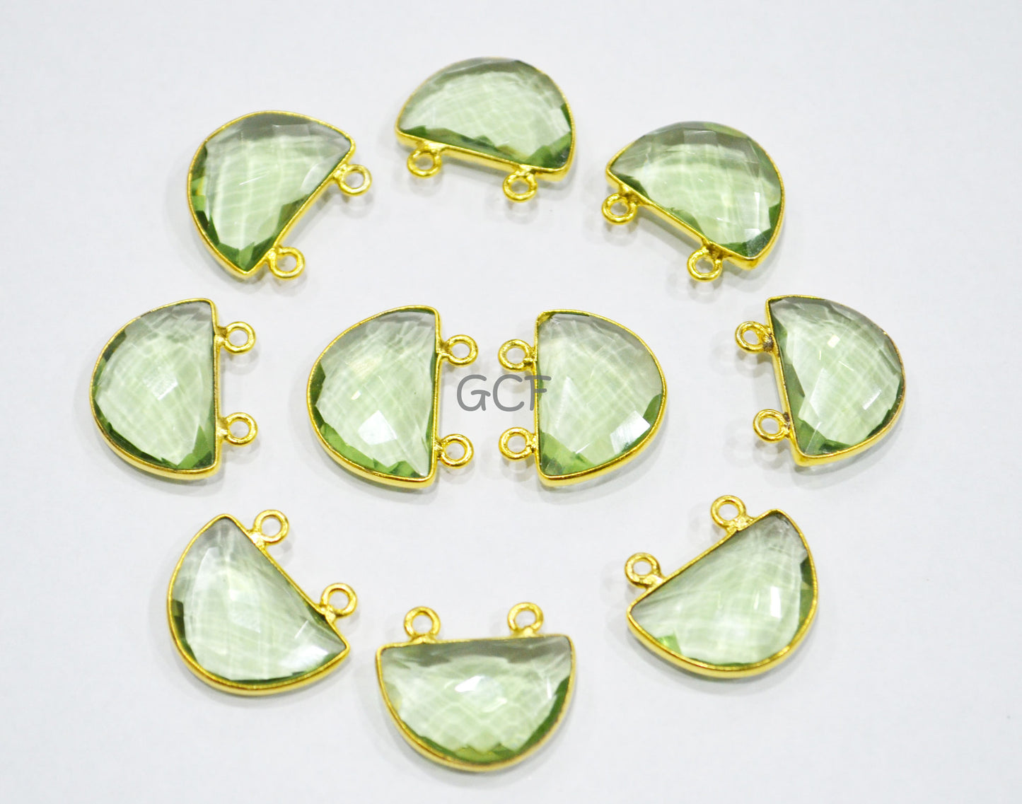 Green Amethyst Hydro Glass Half Moon Shape Connector , Green Amethyst Faceted Double Bail Connector , Sold By Piece , 13x19 mm , RB-7098