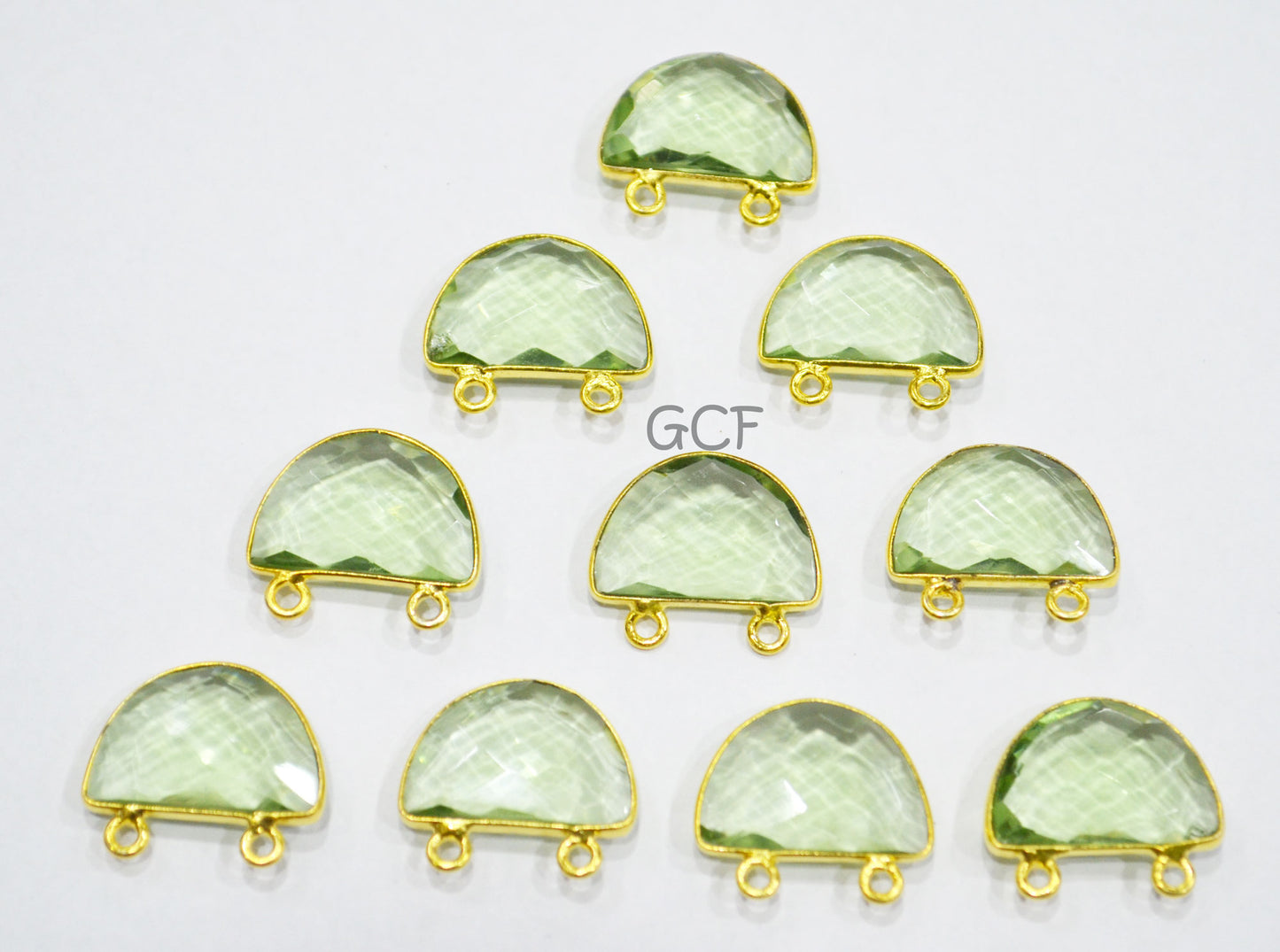 Green Amethyst Hydro Glass Half Moon Shape Connector , Green Amethyst Faceted Double Bail Connector , Sold By Piece , 13x19 mm , RB-7098