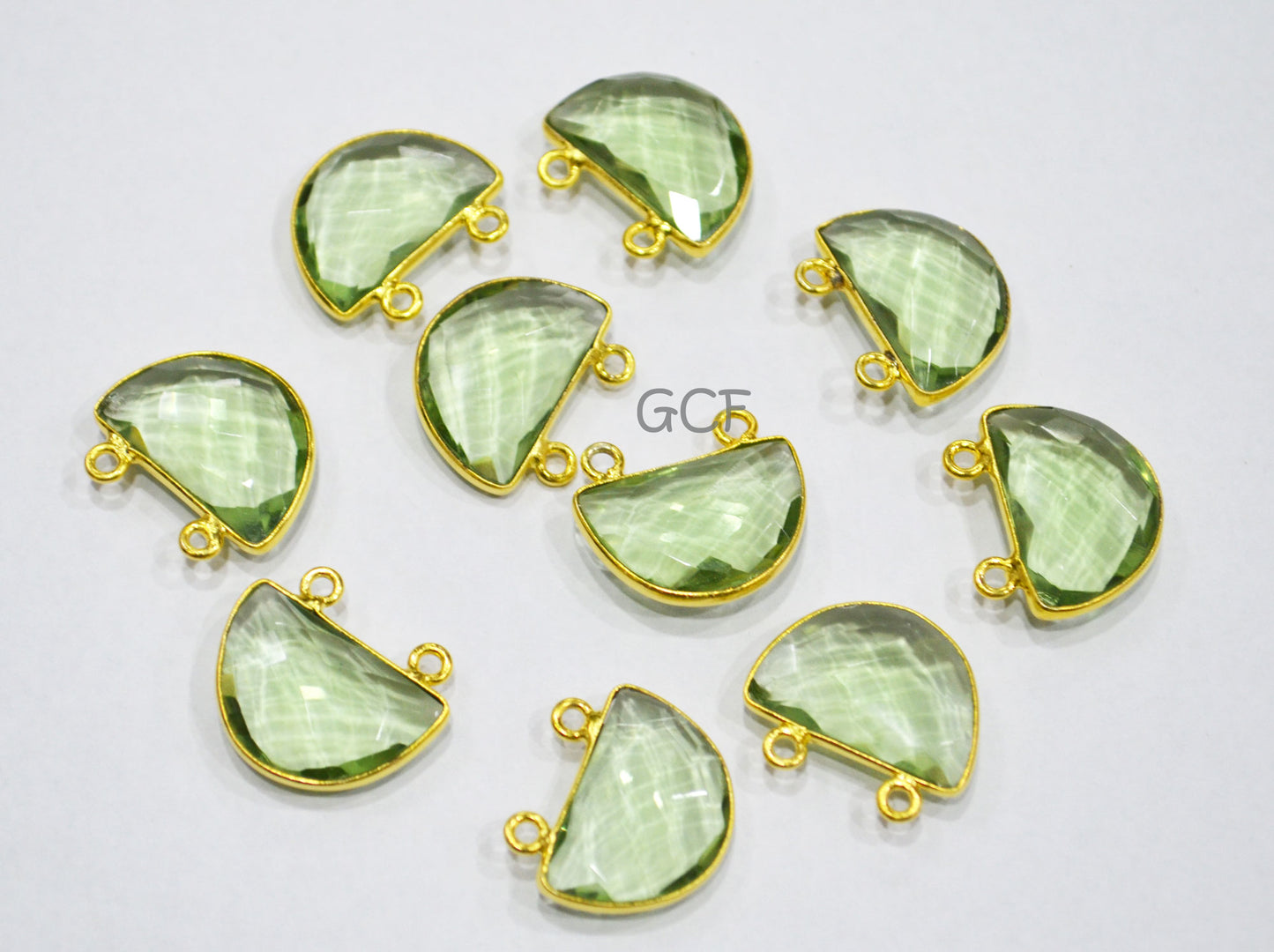 Green Amethyst Hydro Glass Half Moon Shape Connector , Green Amethyst Faceted Double Bail Connector , Sold By Piece , 13x19 mm , RB-7098