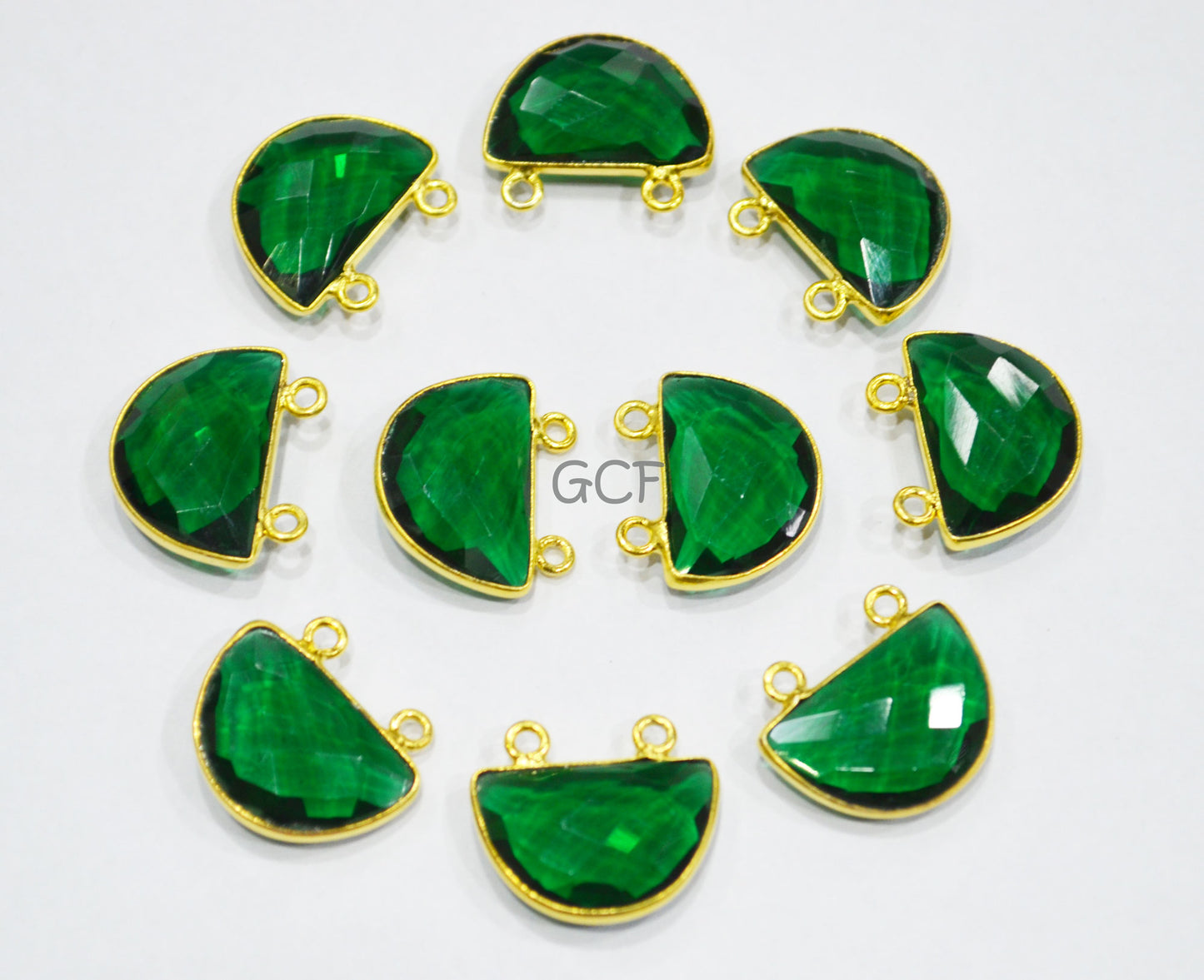 Emerald Hydro Quartz Faceted Half Moon Shape Connector , Emerald Hydro Glass Double Bail Connector , Sold By Piece , 13x19 mm , RB-7099
