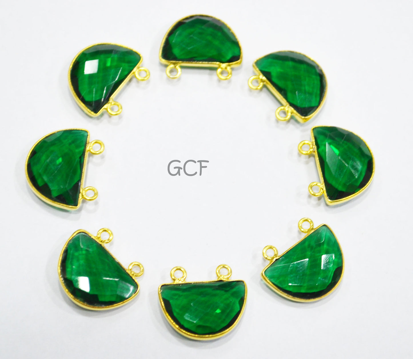 Emerald Hydro Quartz Faceted Half Moon Shape Connector , Emerald Hydro Glass Double Bail Connector , Sold By Piece , 13x19 mm , RB-7099