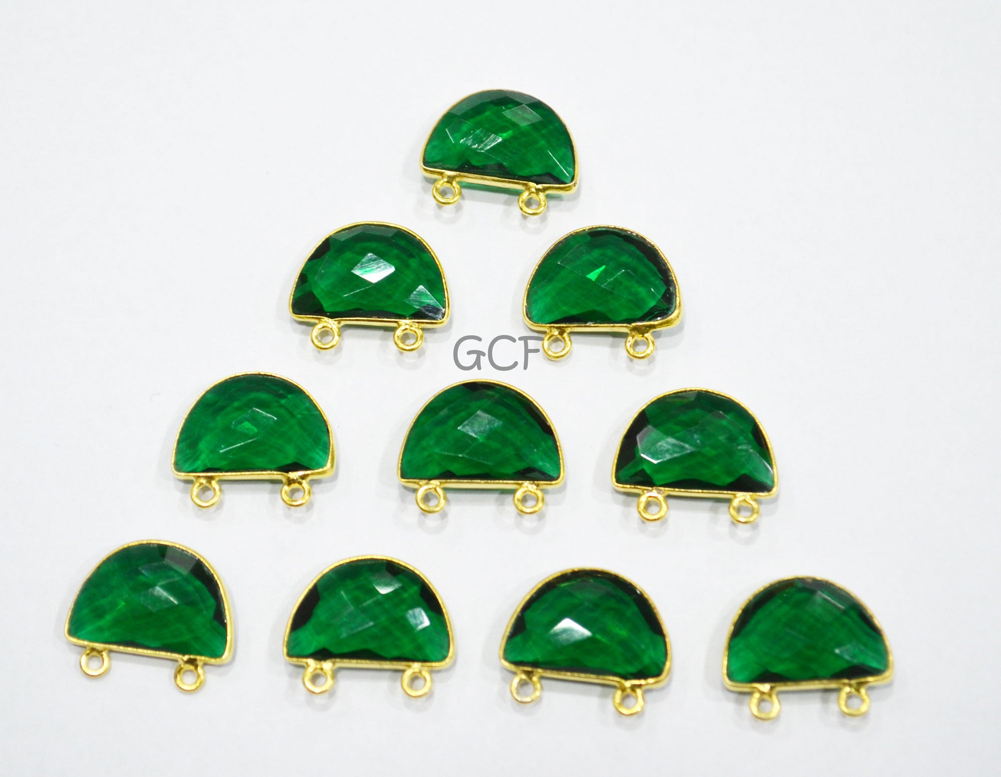 Emerald Hydro Quartz Faceted Half Moon Shape Connector , Emerald Hydro Glass Double Bail Connector , Sold By Piece , 13x19 mm , RB-7099