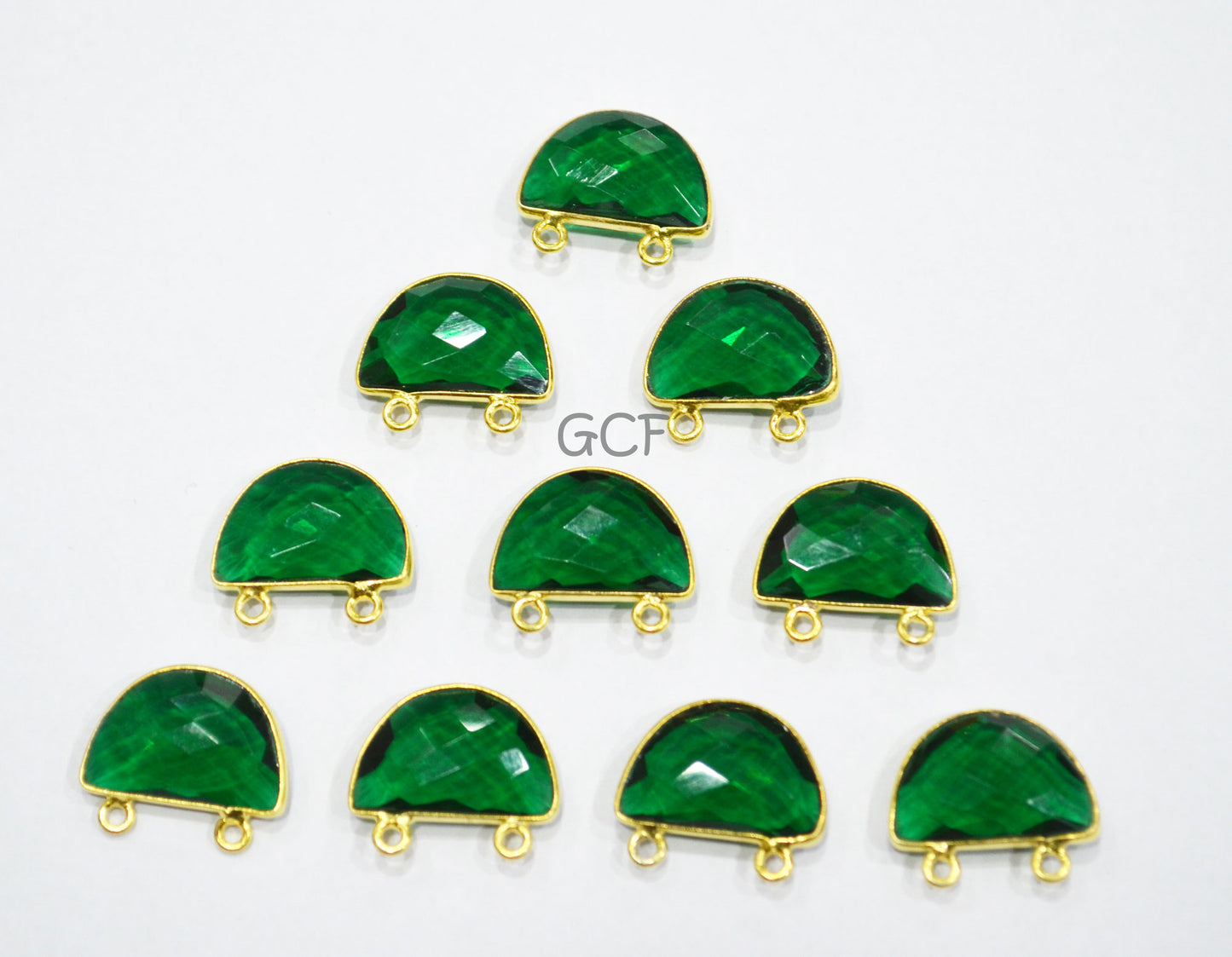 Emerald Hydro Quartz Faceted Half Moon Shape Connector , Emerald Hydro Glass Double Bail Connector , Sold By Piece , 13x19 mm , RB-7099