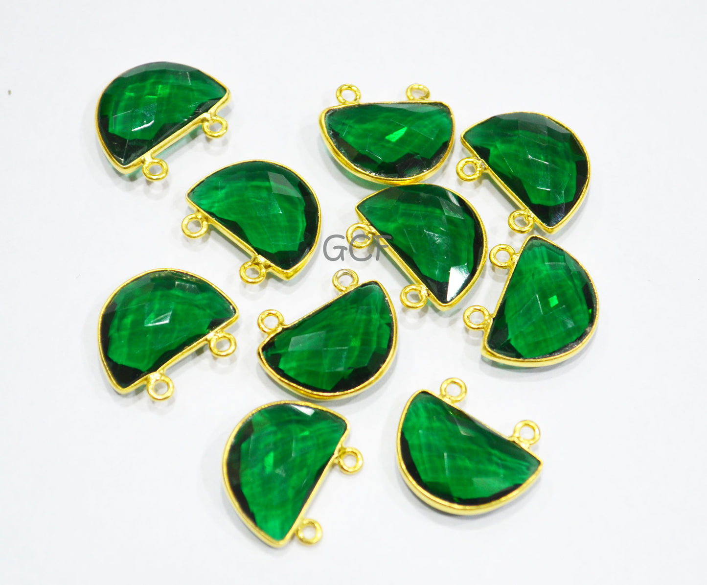 Emerald Hydro Quartz Faceted Half Moon Shape Connector , Emerald Hydro Glass Double Bail Connector , Sold By Piece , 13x19 mm , RB-7099