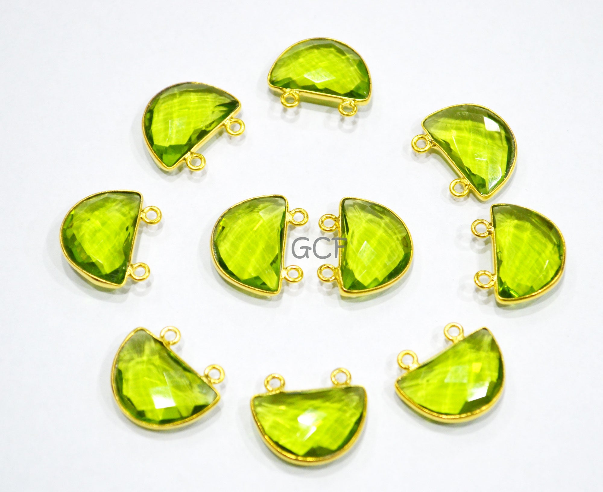 Peridot Hydro Quartz Faceted Half Moon Shape Connector , Peridot Hydro Glass Double Bail Connector , Sold By Piece , 13x19 mm , RB-7100