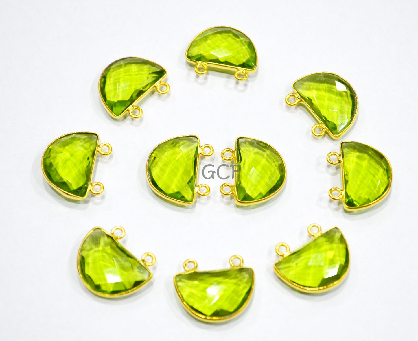 Peridot Hydro Quartz Faceted Half Moon Shape Connector , Peridot Hydro Glass Double Bail Connector , Sold By Piece , 13x19 mm , RB-7100