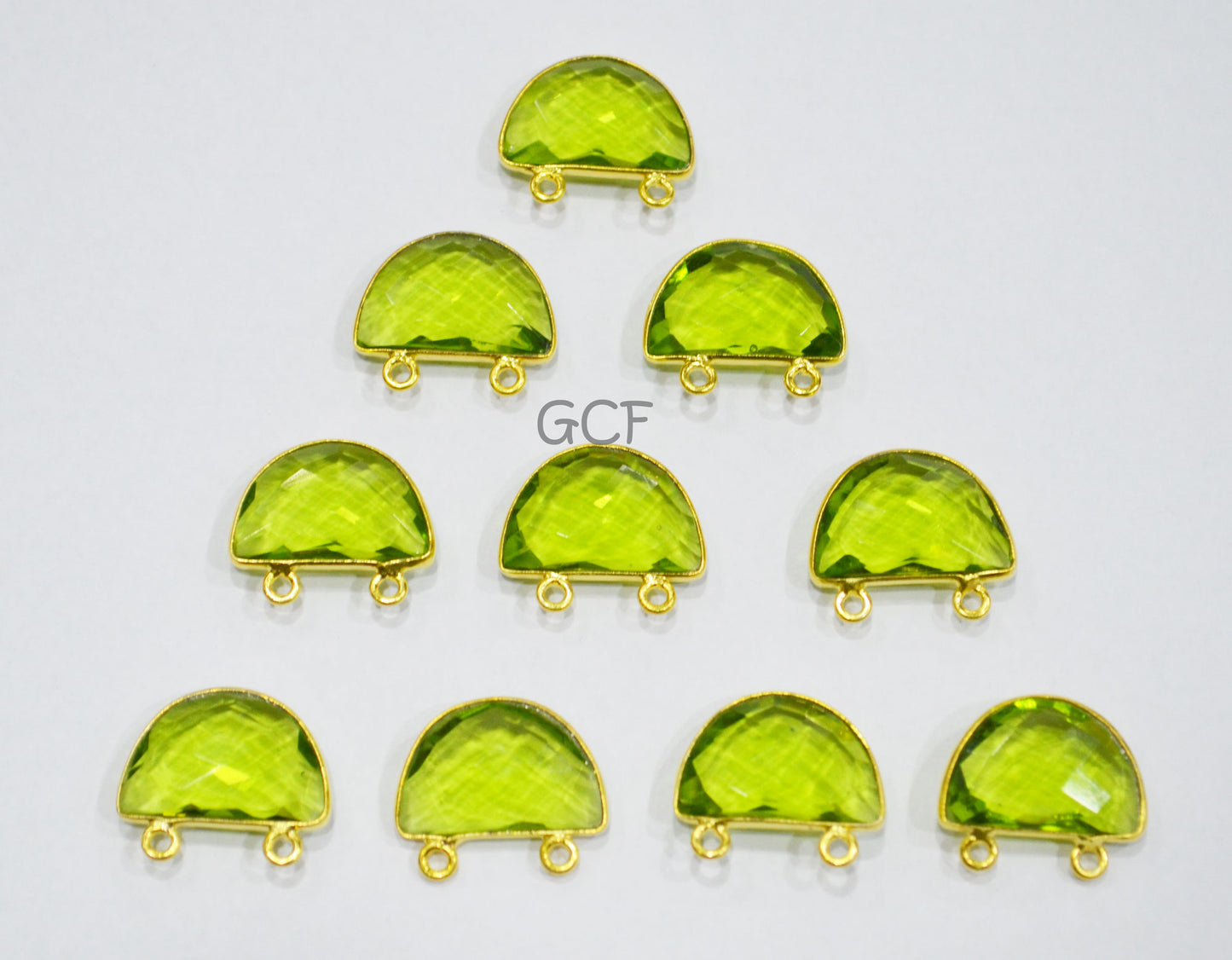 Peridot Hydro Quartz Faceted Half Moon Shape Connector , Peridot Hydro Glass Double Bail Connector , Sold By Piece , 13x19 mm , RB-7100