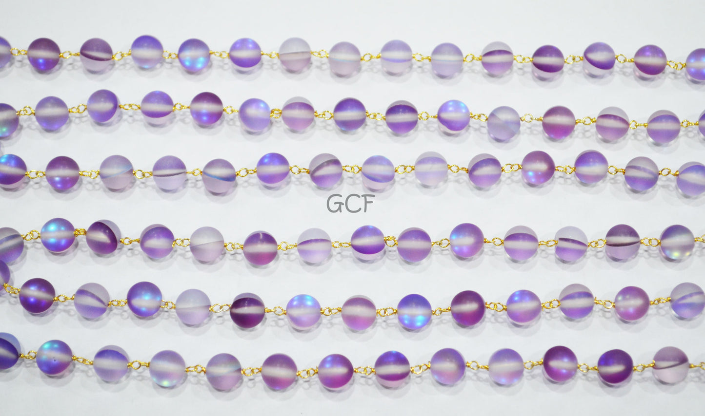 Pink Amethyst Moonstone Doublet Hydro Glass Smooth Rosary Chain , Pink Amethyst Moonstone Round Shape Wire Wrapped Chain , 8 mm , RB-7102