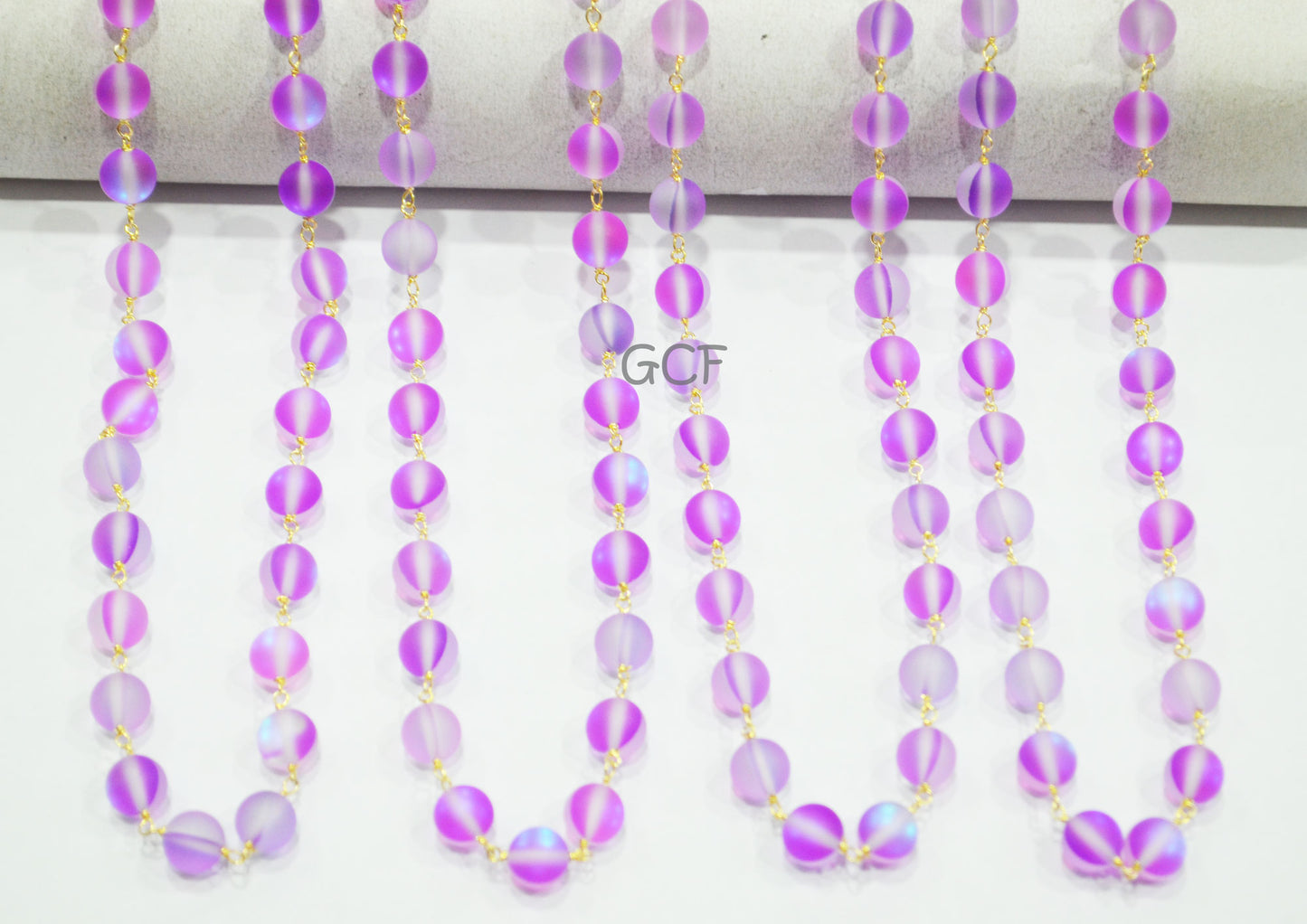 Lavender Moonstone Doublet Hydro Glass Smooth Rosary Chain , Lavender Moonstone Doublet Round Shape Wire Wrapped Chain , 8 mm , RB-7104