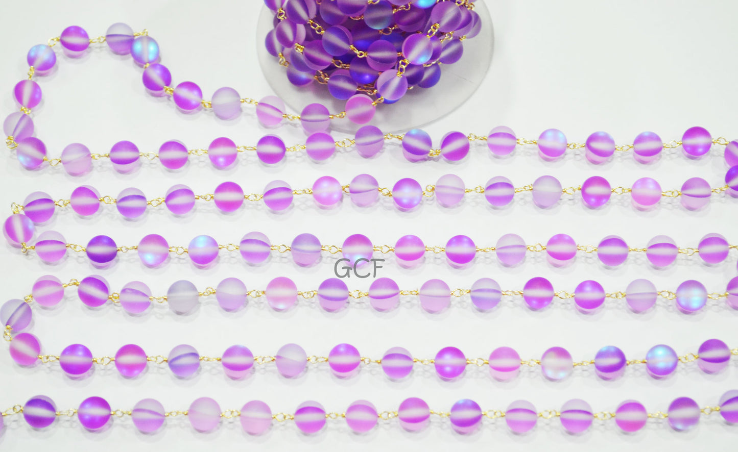 Lavender Moonstone Doublet Hydro Glass Smooth Rosary Chain , Lavender Moonstone Doublet Round Shape Wire Wrapped Chain , 8 mm , RB-7104