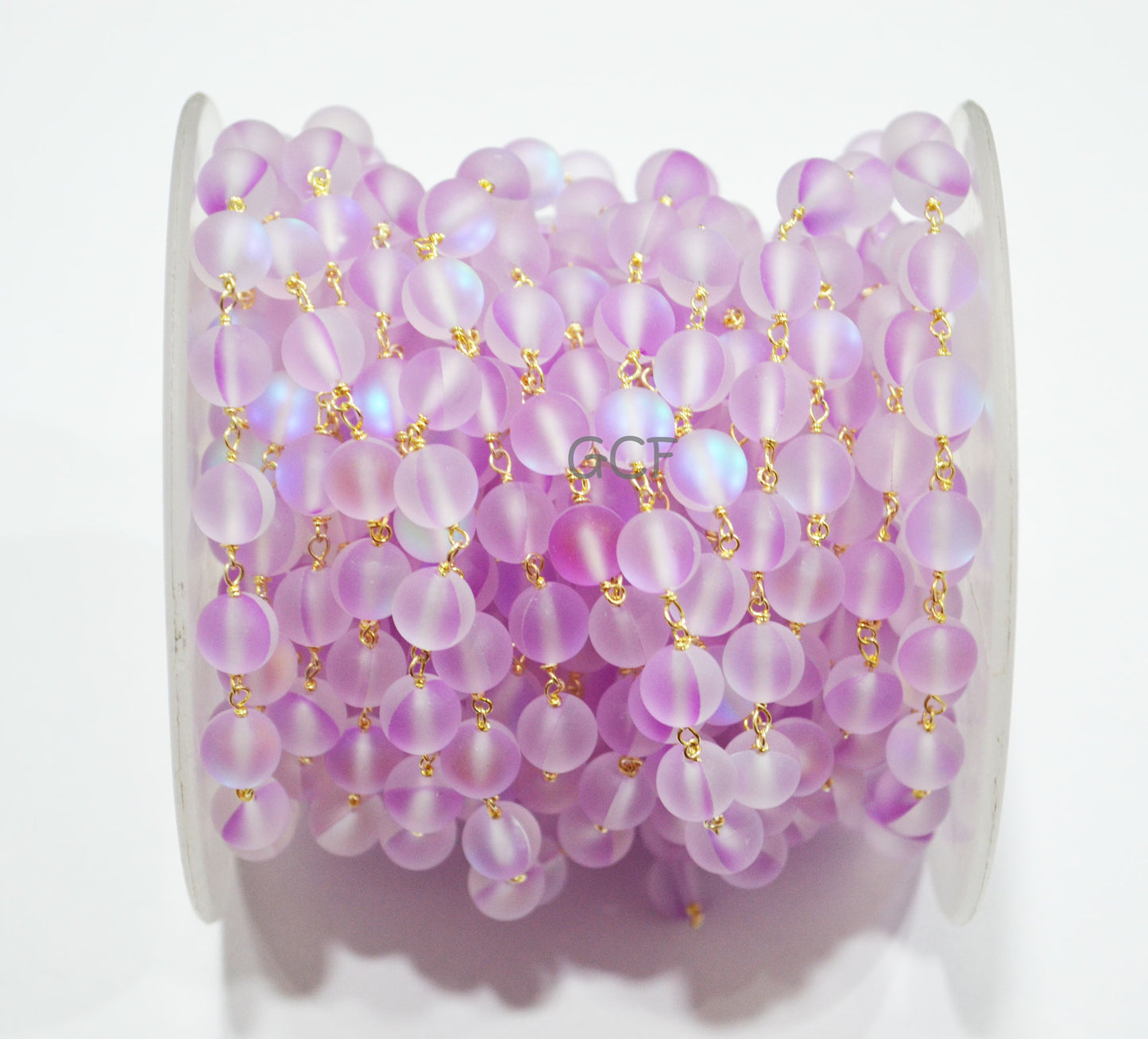 Lilac Moonstone Doublet Hydro Glass Smooth Rosary Chain , Lilac Moonstone Doublet Round Shape Wire Wrapped Chain , 8 mm , RB-7106