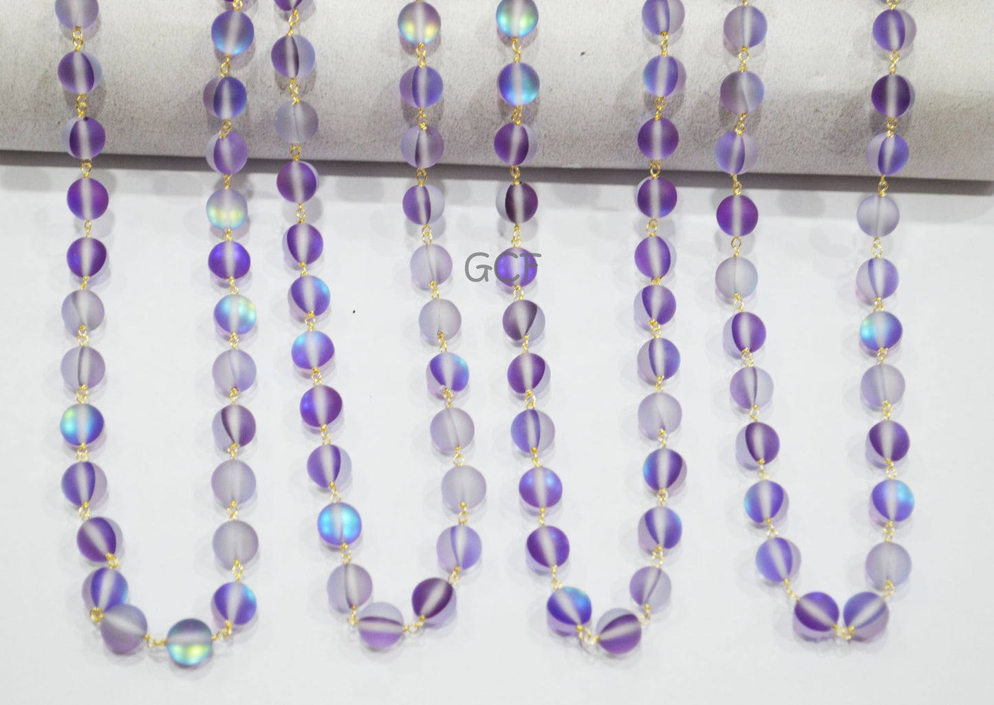 Amethyst Moonstone Doublet Hydro Glass Smooth Rosary Chain , Amethyst Moonstone Doublet Round Shape Wire Wrapped Chain , 8 mm , RB-7108